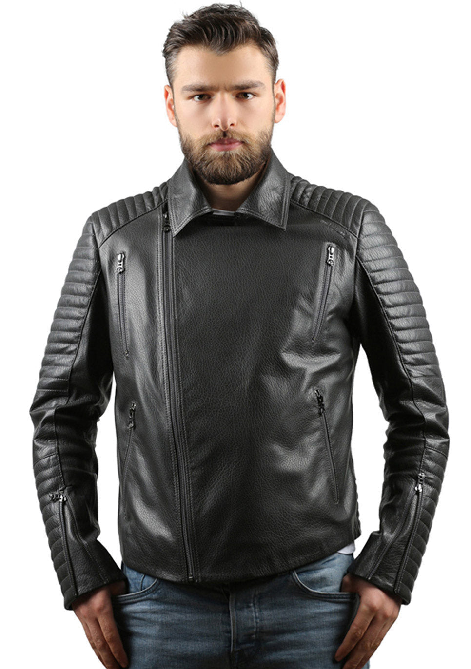 La chaqueta de cuero negra Fossett para hombre