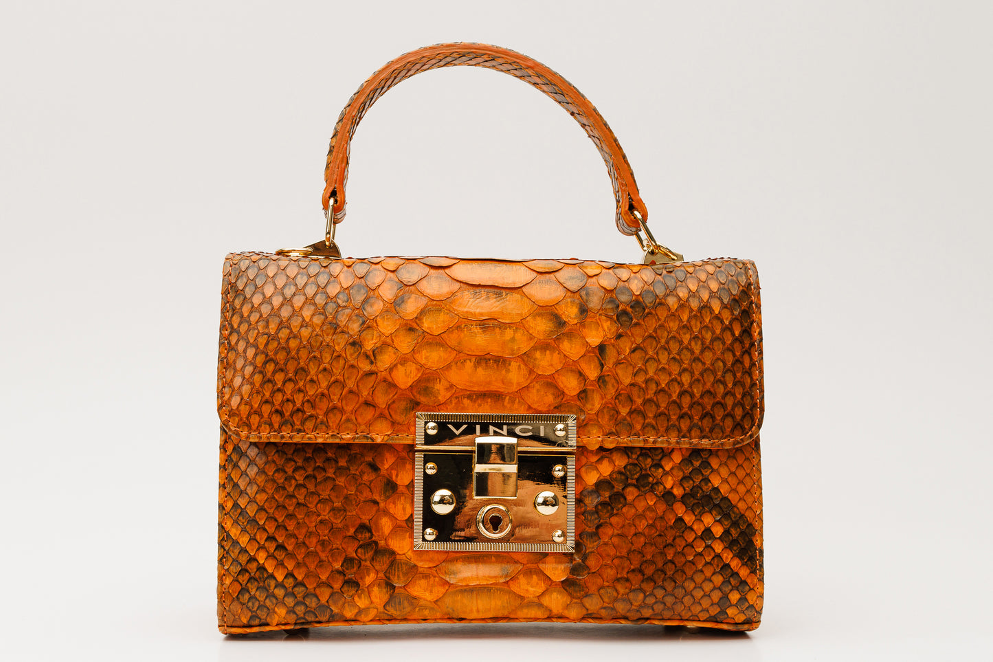 Bolso de mano de piel de pitón naranja The Queen