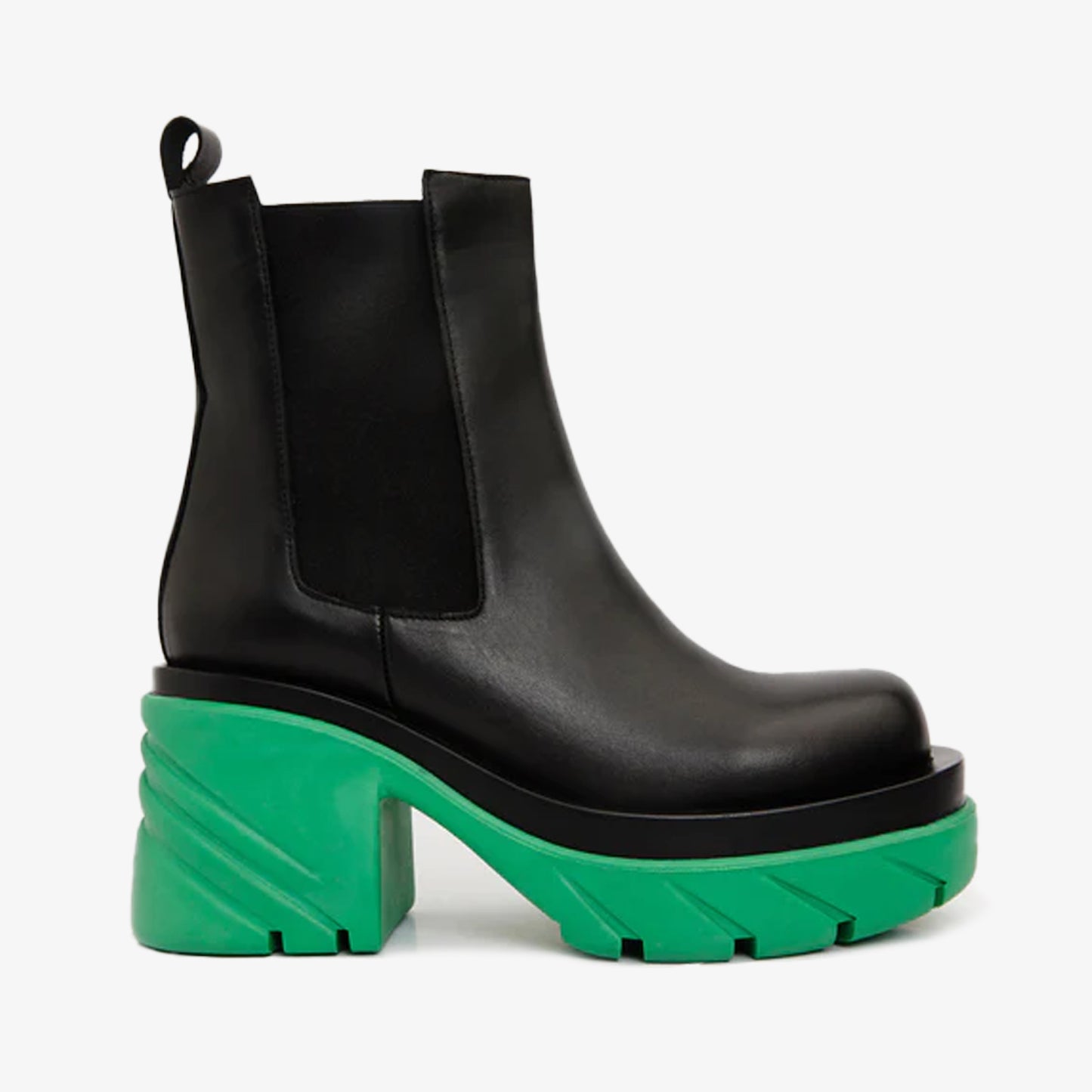 Bota de media caña de cuero negro y verde para mujer Olga