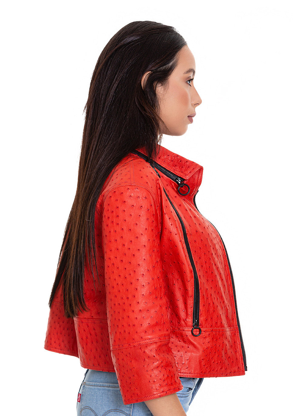 The Comly Pomegranate Flower Ostrich Leather Women Jacket