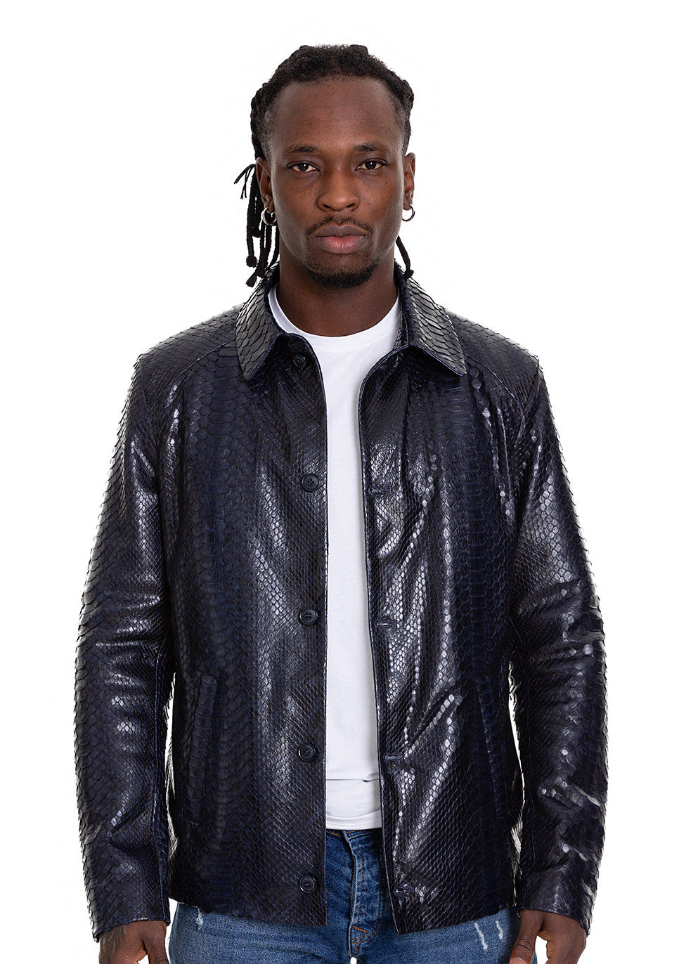 Chaqueta de cuero azul marino para hombre Pitman Pythn
