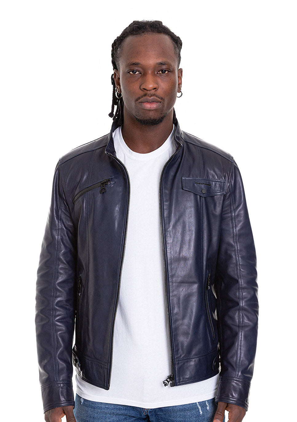 Chaqueta de cuero azul marino para hombre de Labanon