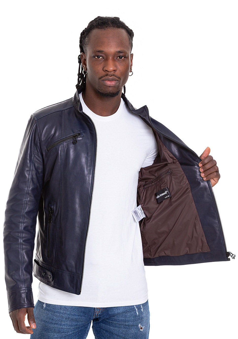 Chaqueta de cuero azul marino para hombre de Labanon