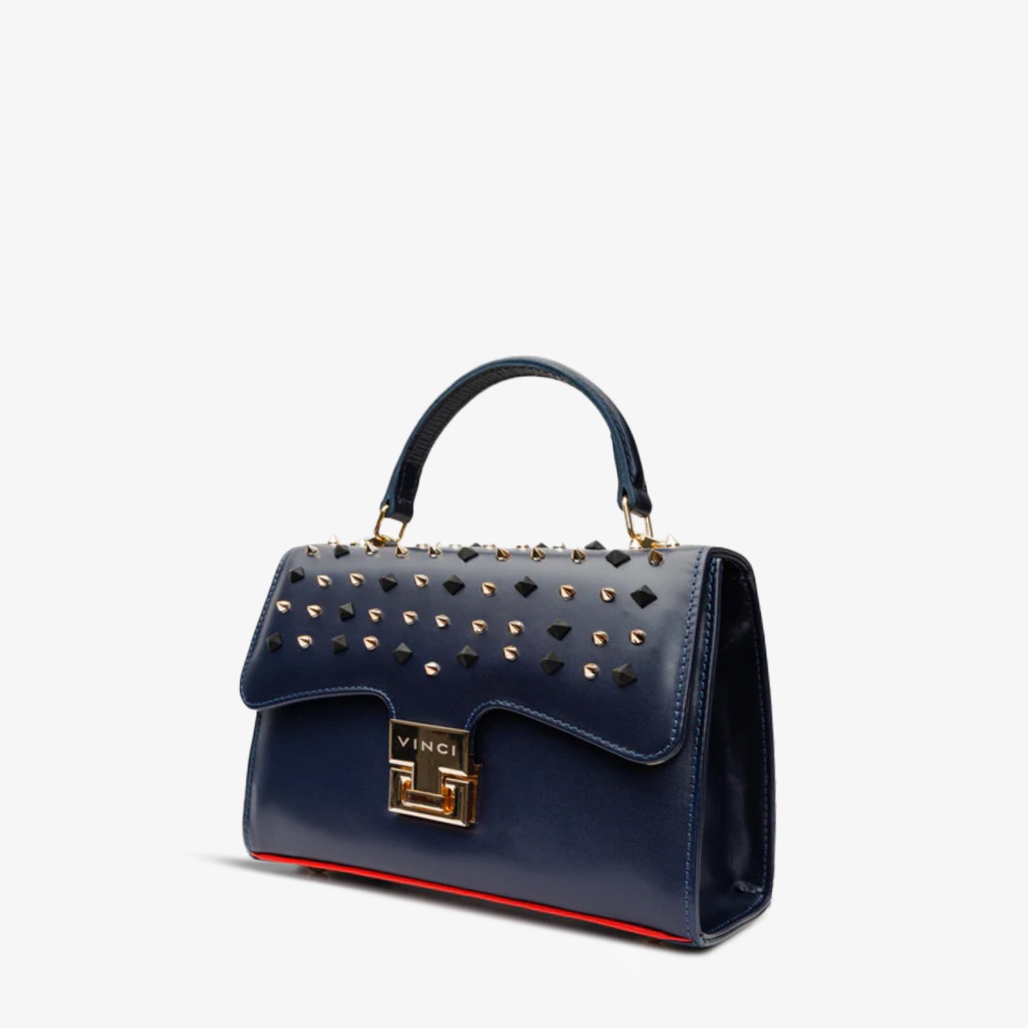 Bolso de mano de piel con pinchos en color azul marino de Infanta