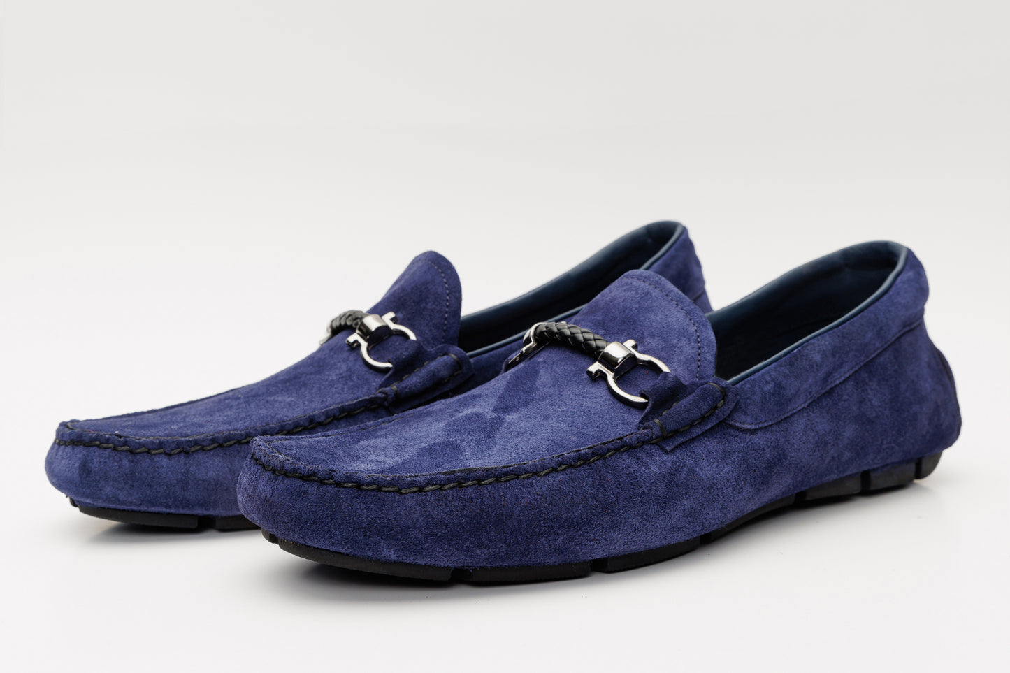 The Bari Navy Blue Suede Leather Bit Drive Loafer Men Shoe