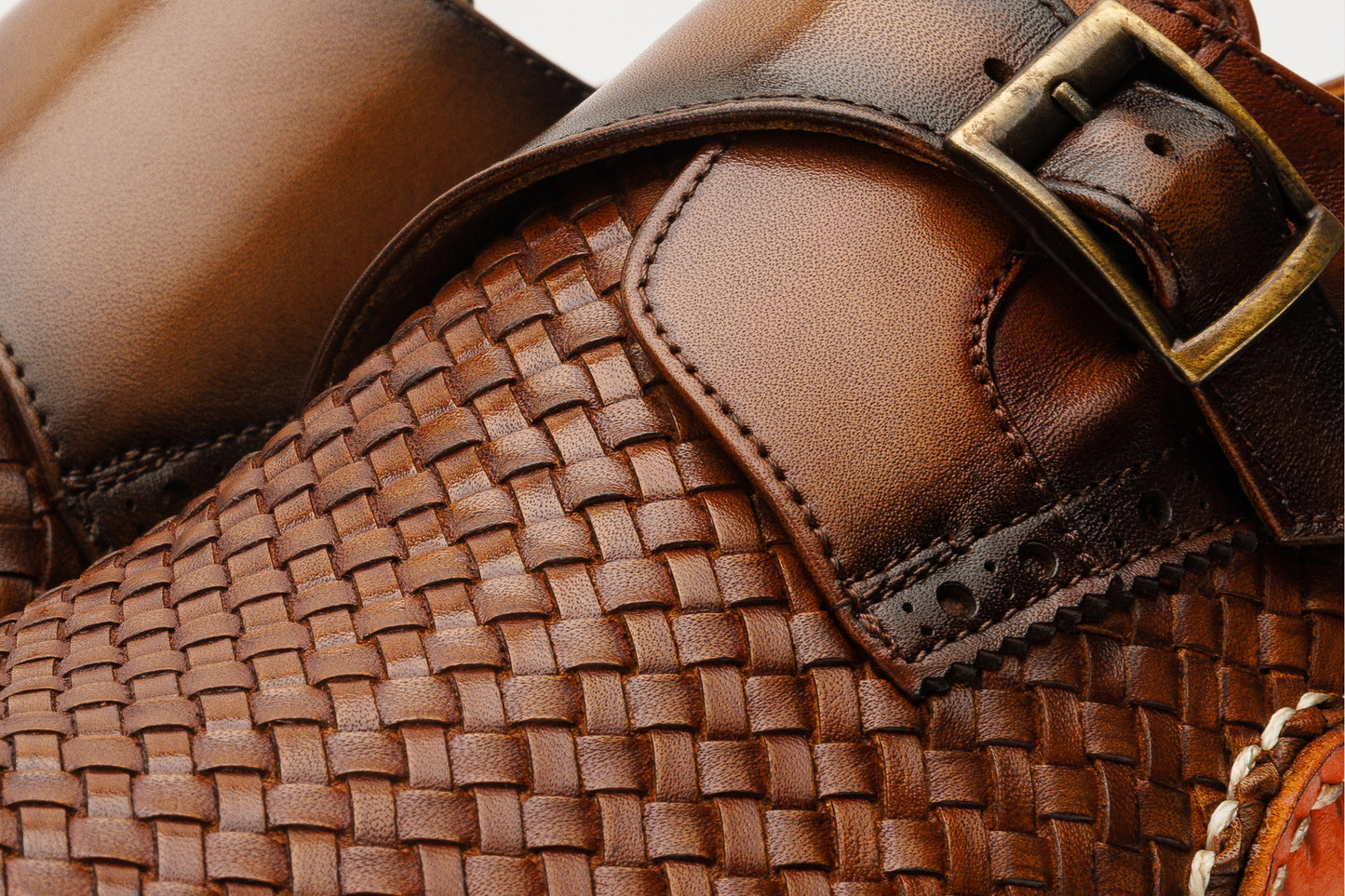 The Rolls Woven Tan Leather Single Monk Strap Handmade Men Shoe