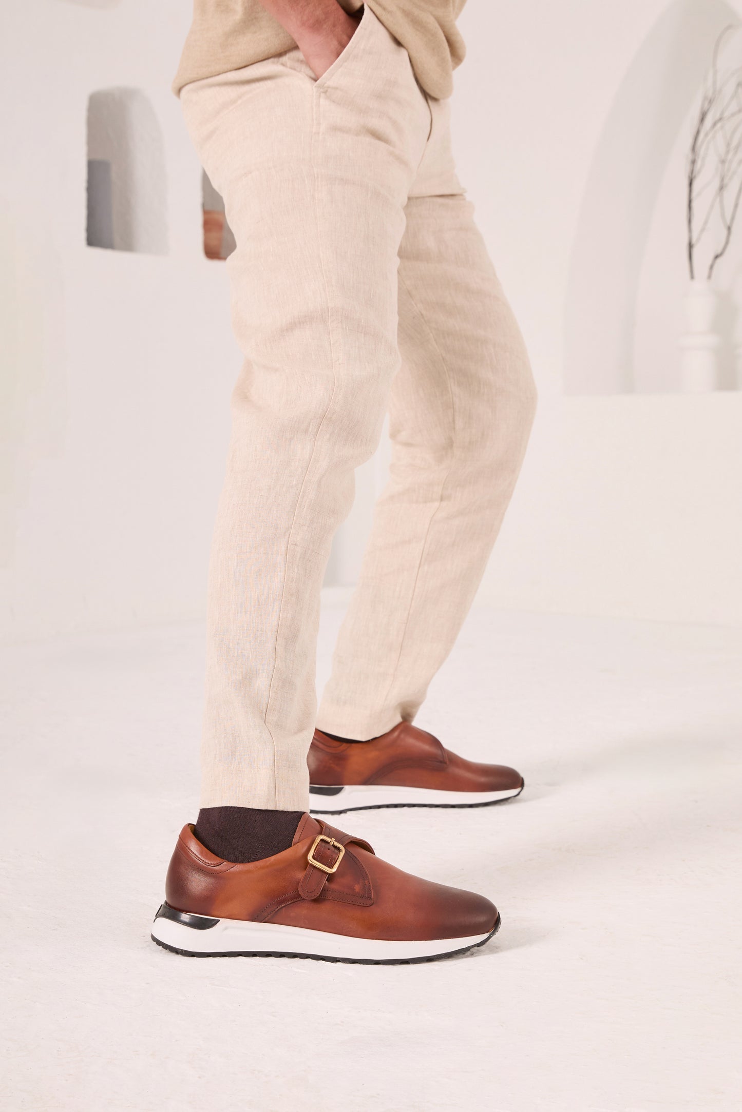 Zapatillas de piel color tostado Torino para hombre