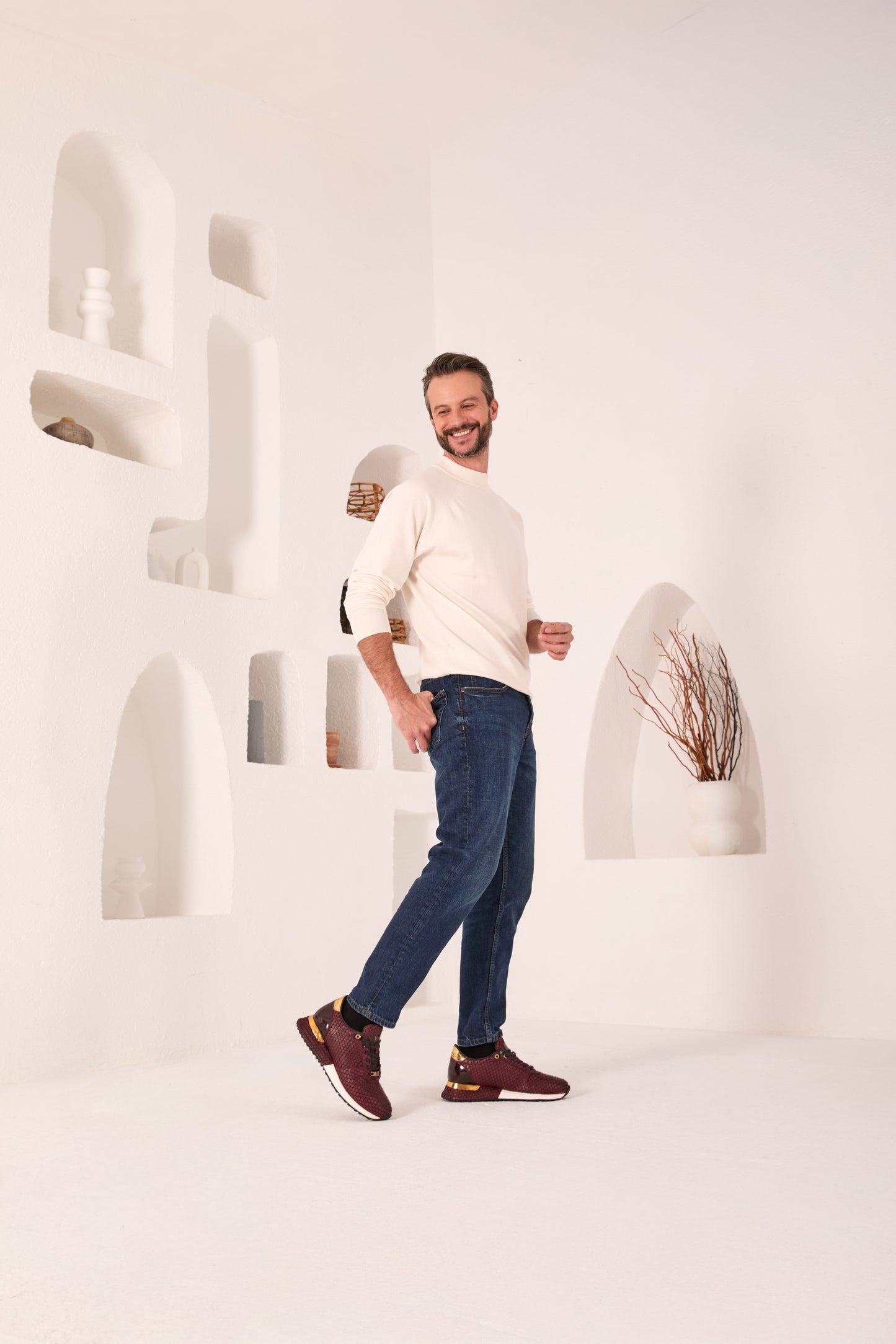 Zapatillas de deporte Majesty Burgundy Leather para hombre