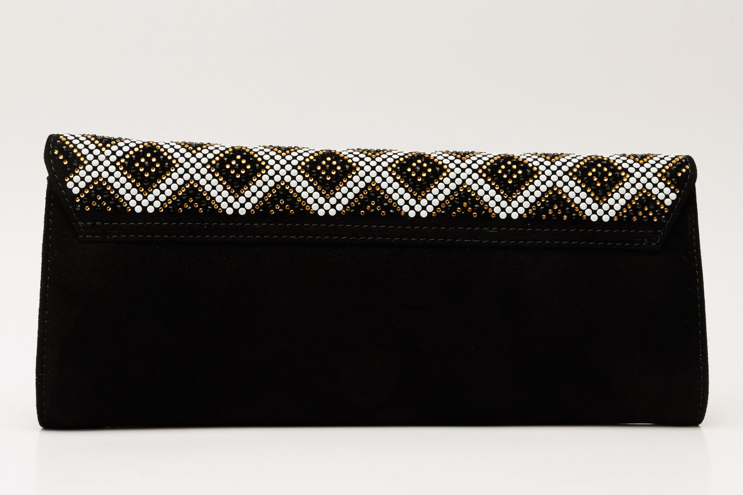 El clutch Nampula de piel de ante con purpurina negra