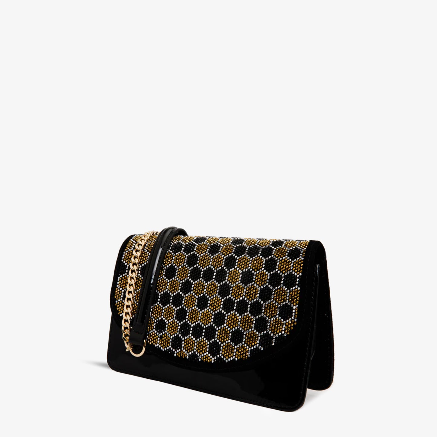 El bolso de mano de piel con purpurina negra de Bolu