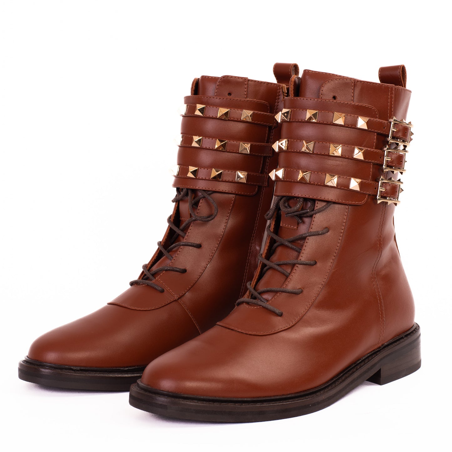 Bota de mujer de media pantorrilla con cordones y cremallera lateral en cuero marrón Doncaster