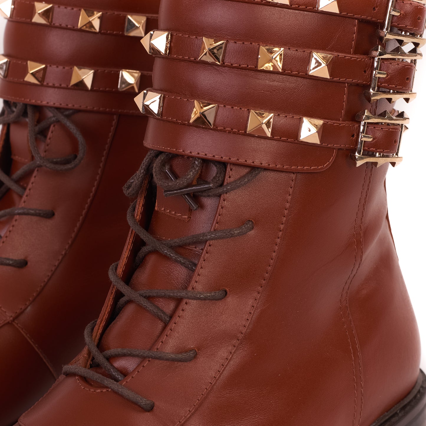 Bota de mujer de media pantorrilla con cordones y cremallera lateral en cuero marrón Doncaster