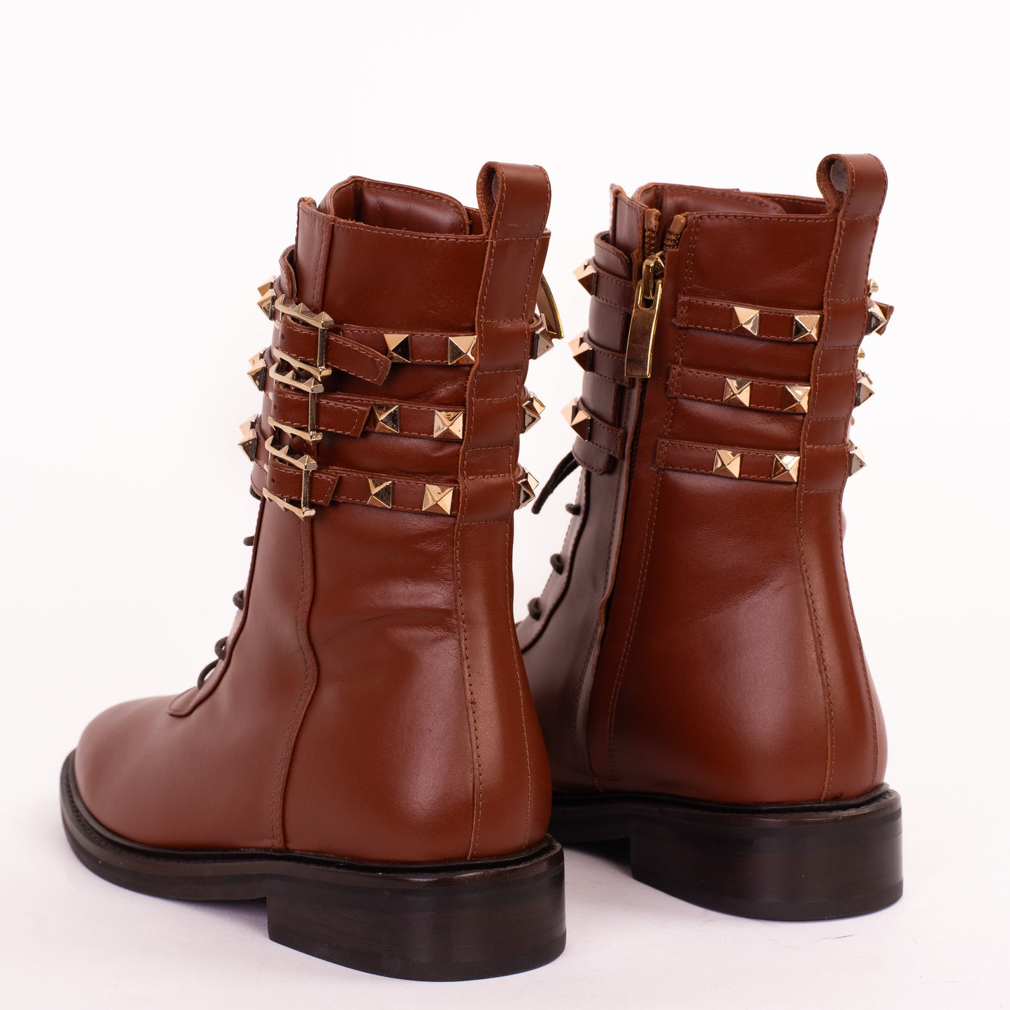 Bota de mujer de media pantorrilla con cordones y cremallera lateral en cuero marrón Doncaster