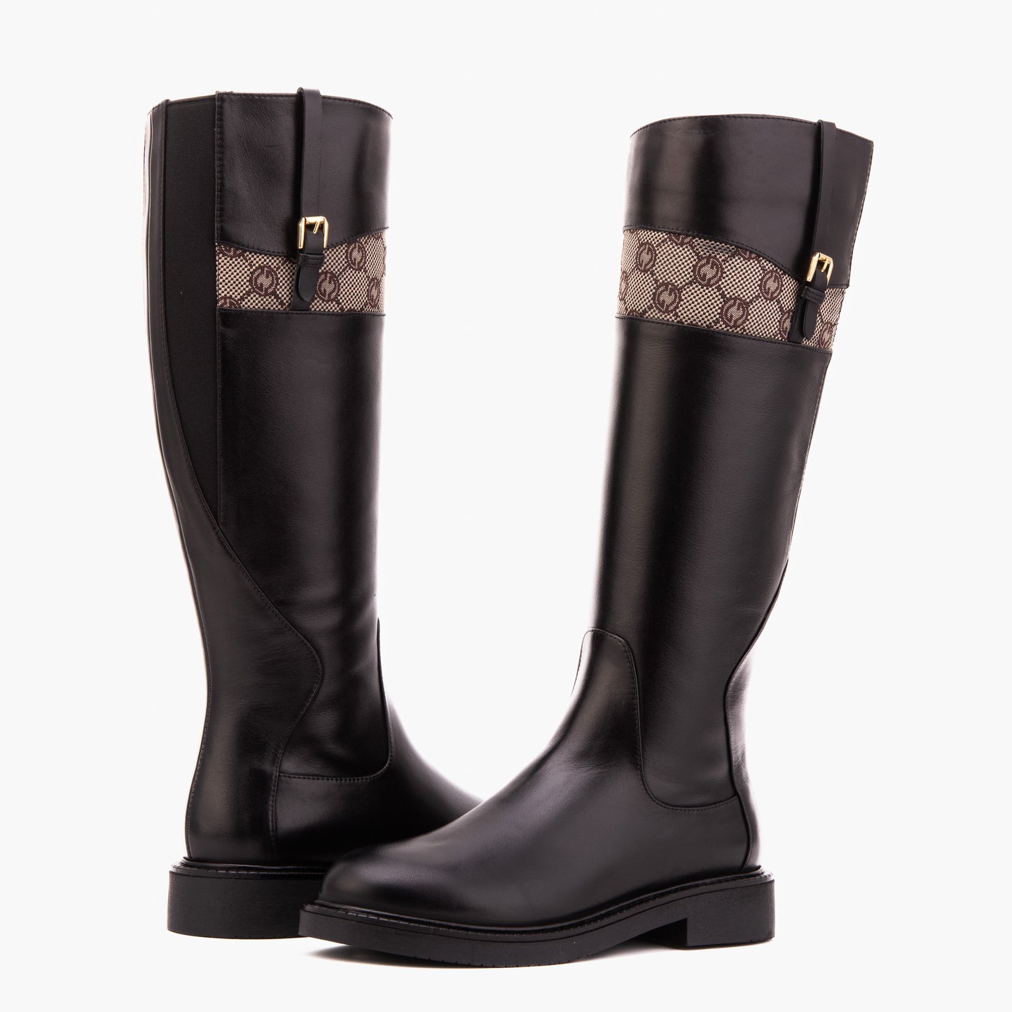 La bota femenina Bellina de cuero negro hasta la rodilla