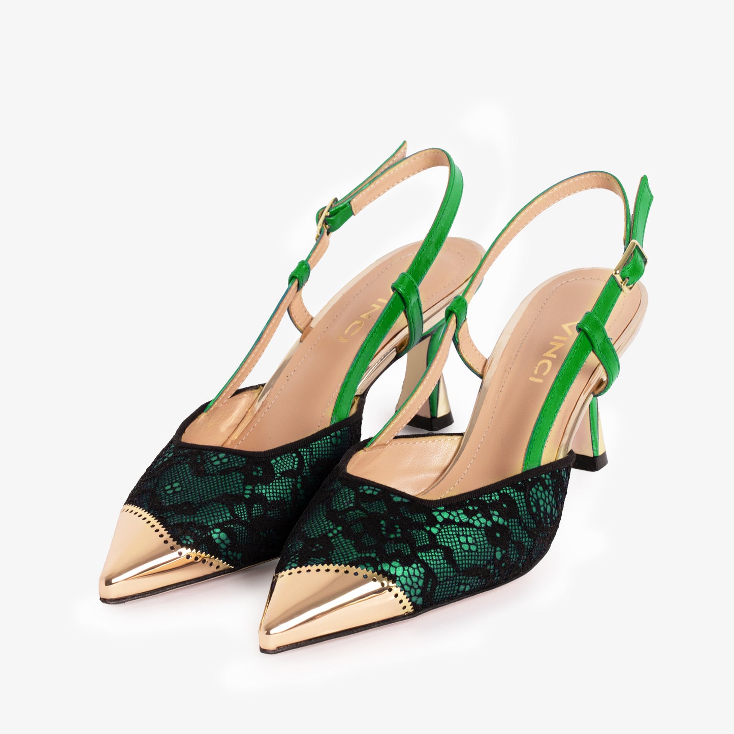 Sandalia de tira trasera de cuero verde Bali para mujer