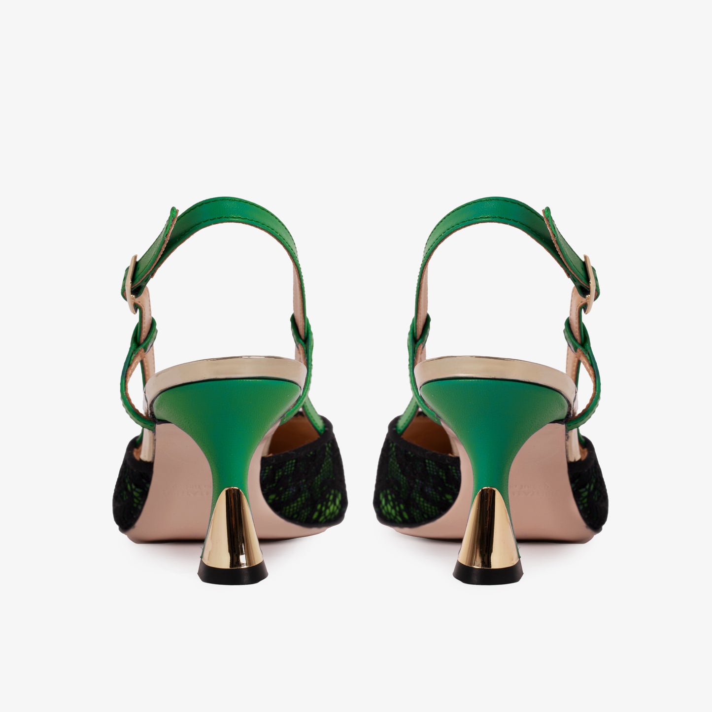 Sandalia de tira trasera de cuero verde Bali para mujer