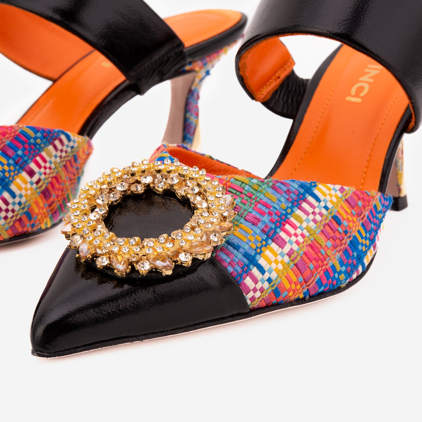 The Valencia Multicolor Leather Women Jewel Heel Mule Shoe