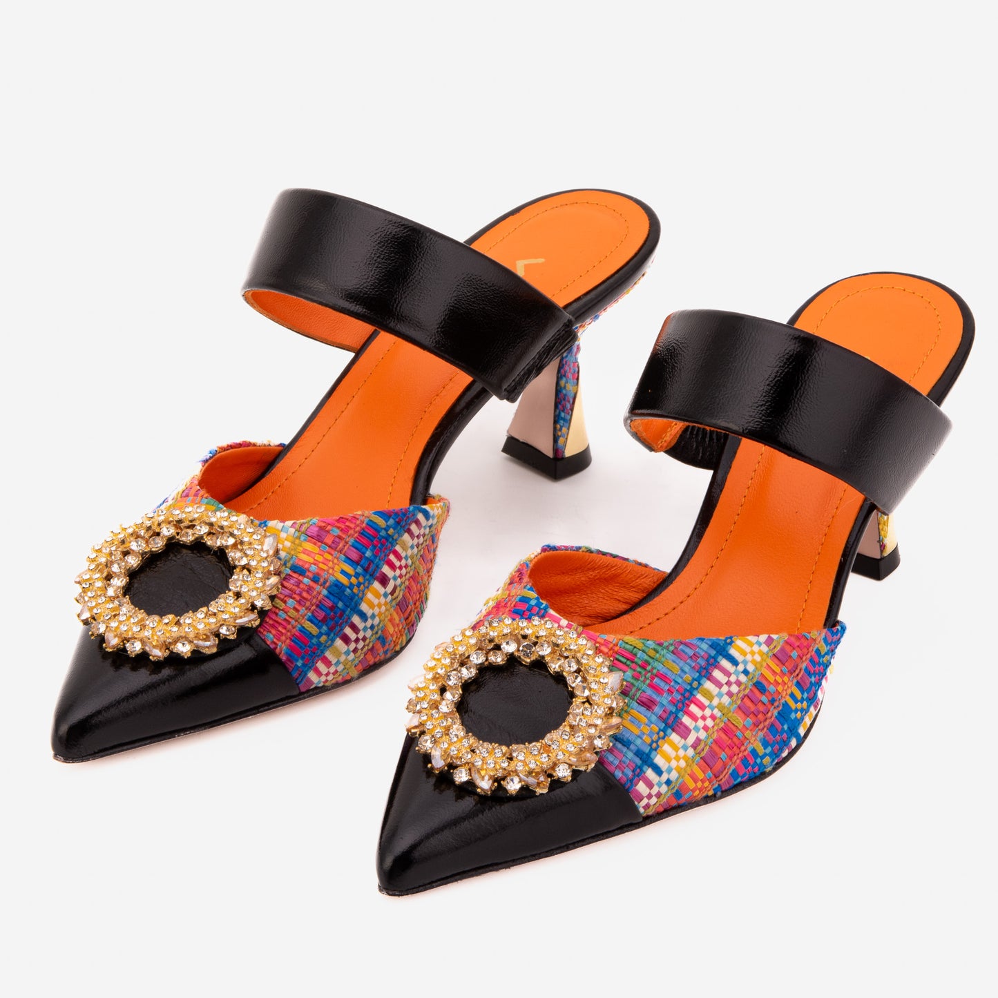 The Valencia Multicolor Leather Women Jewel Heel Mule Shoe