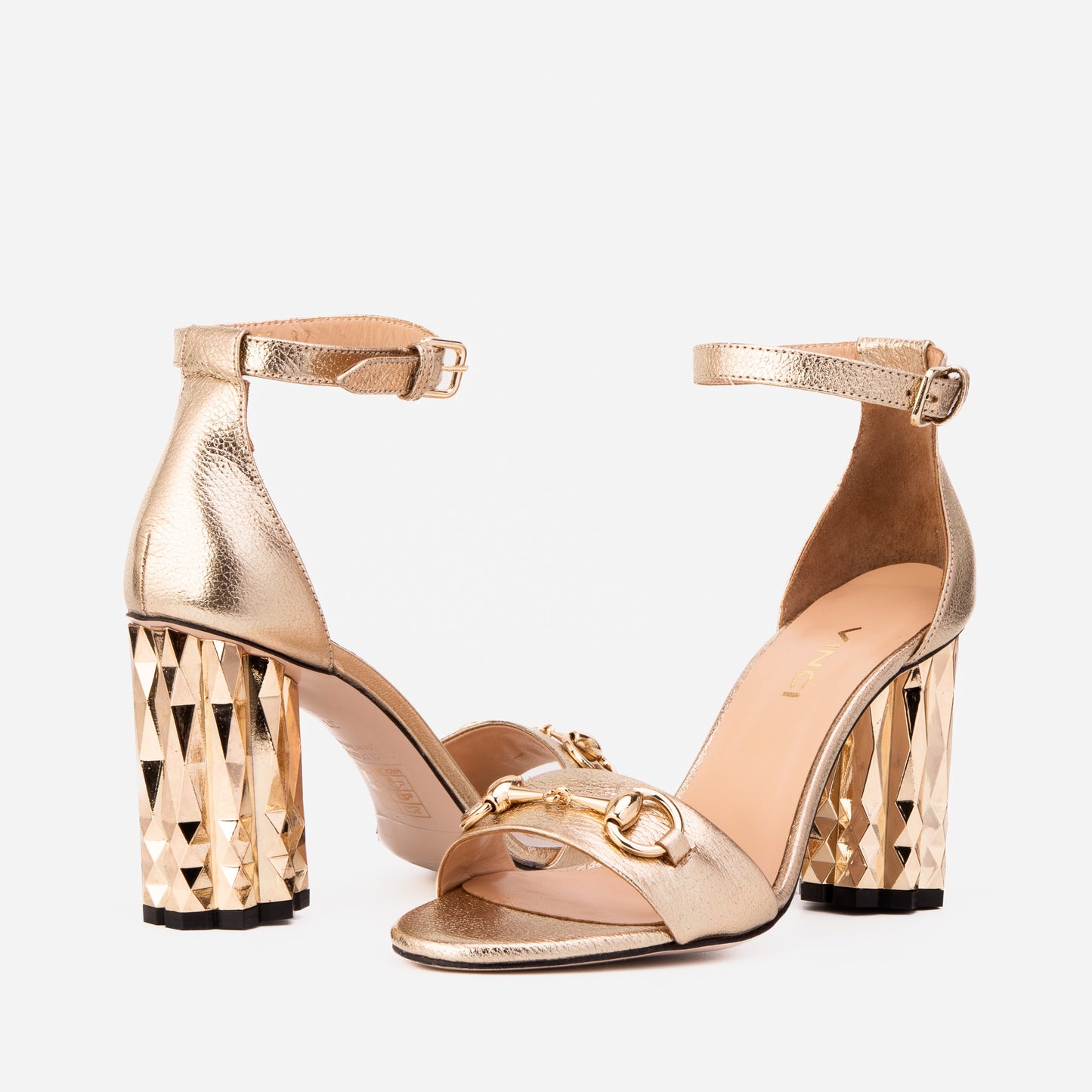 The Avlonya Block Heel Gold Leather Ankle Strap Women Sandal