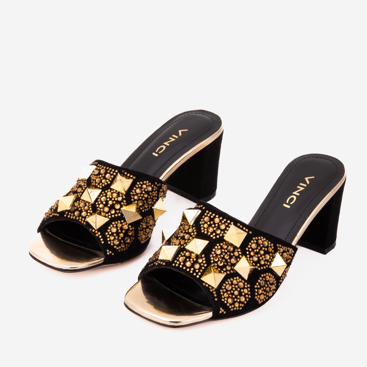 The Chantilly Black Glitter Leather Women Sandal