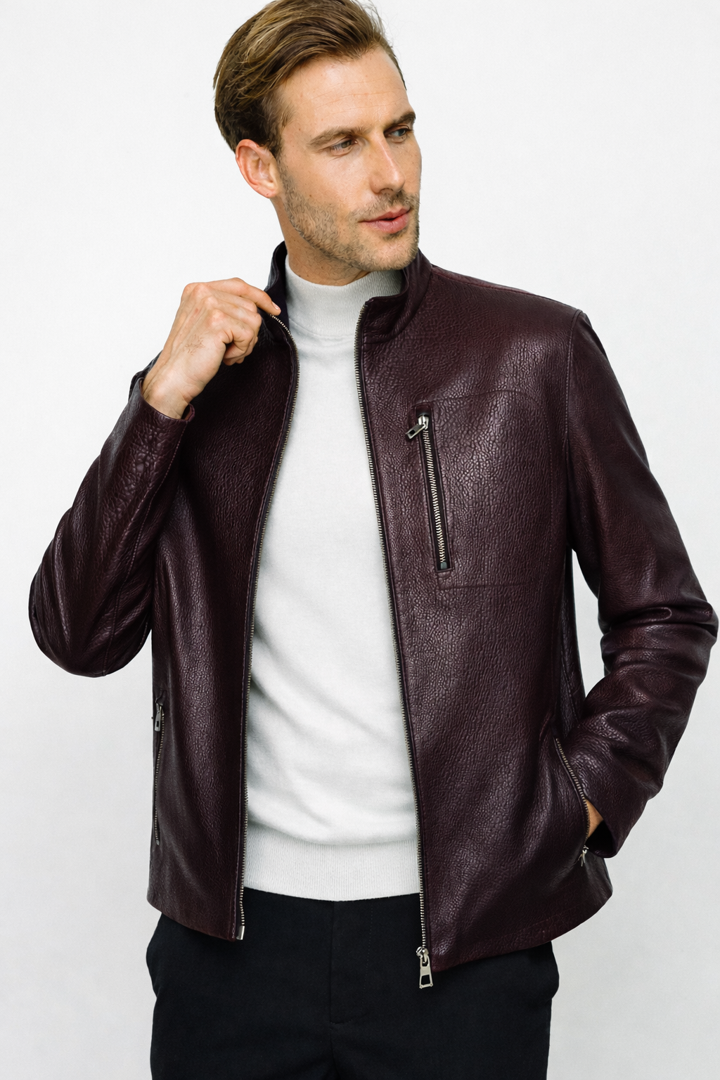The Blanchard Burgundy Leather Men Jacket