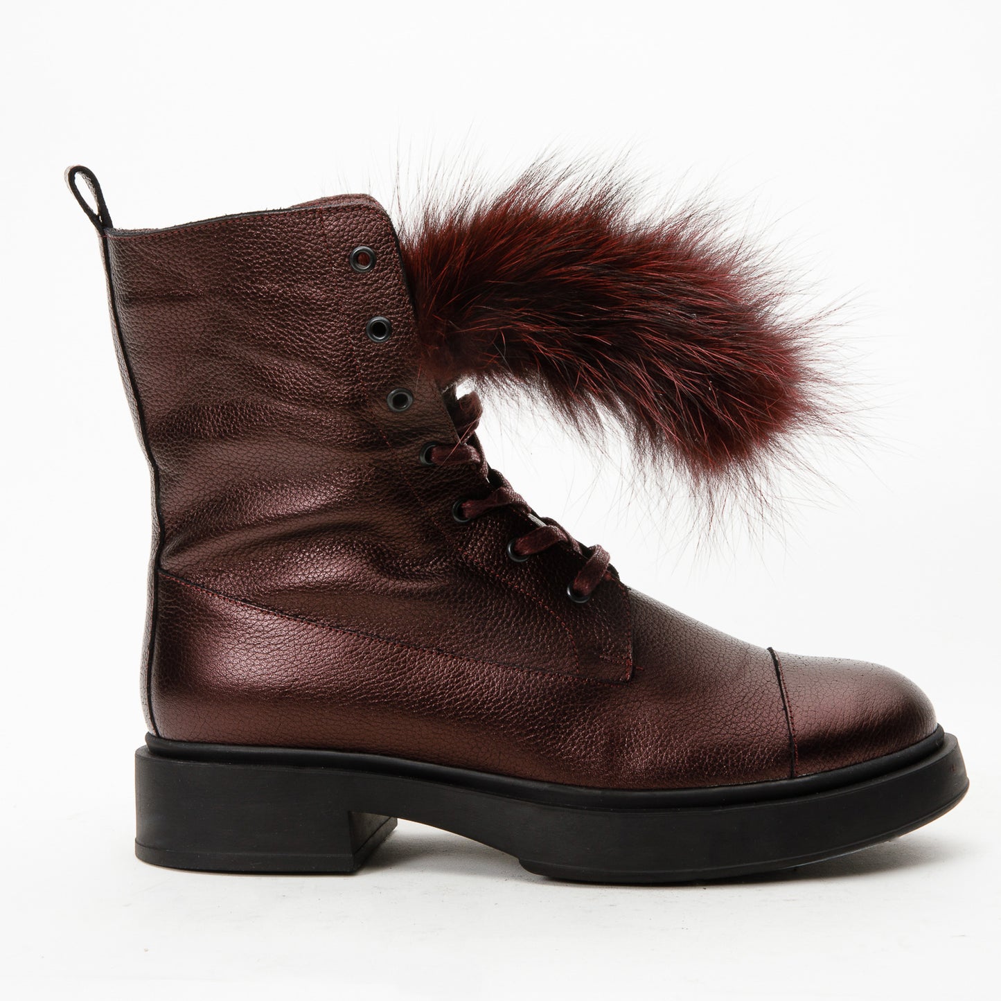 Bota de media pantorrilla para mujer de piel natural color burdeos Kajapati