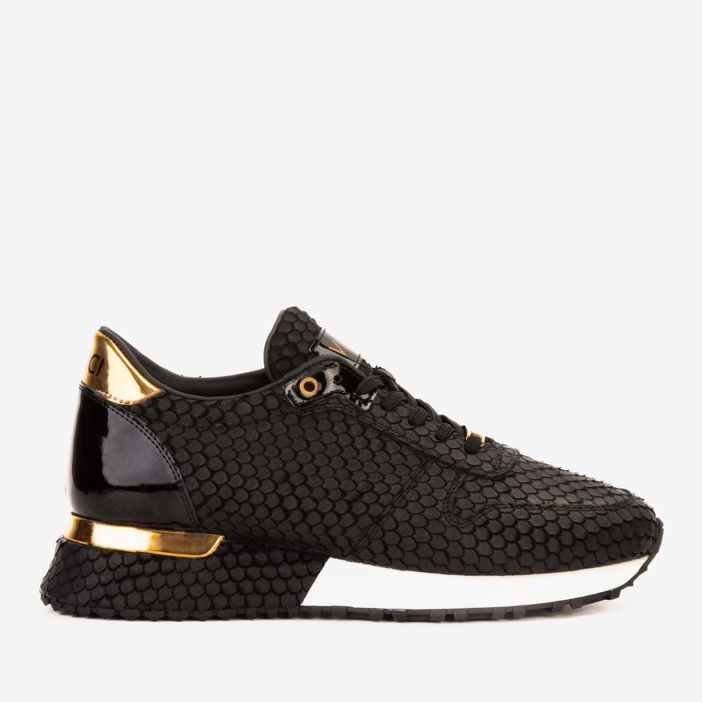 Zapatillas de deporte Majesty de piel negra y dorada para hombre