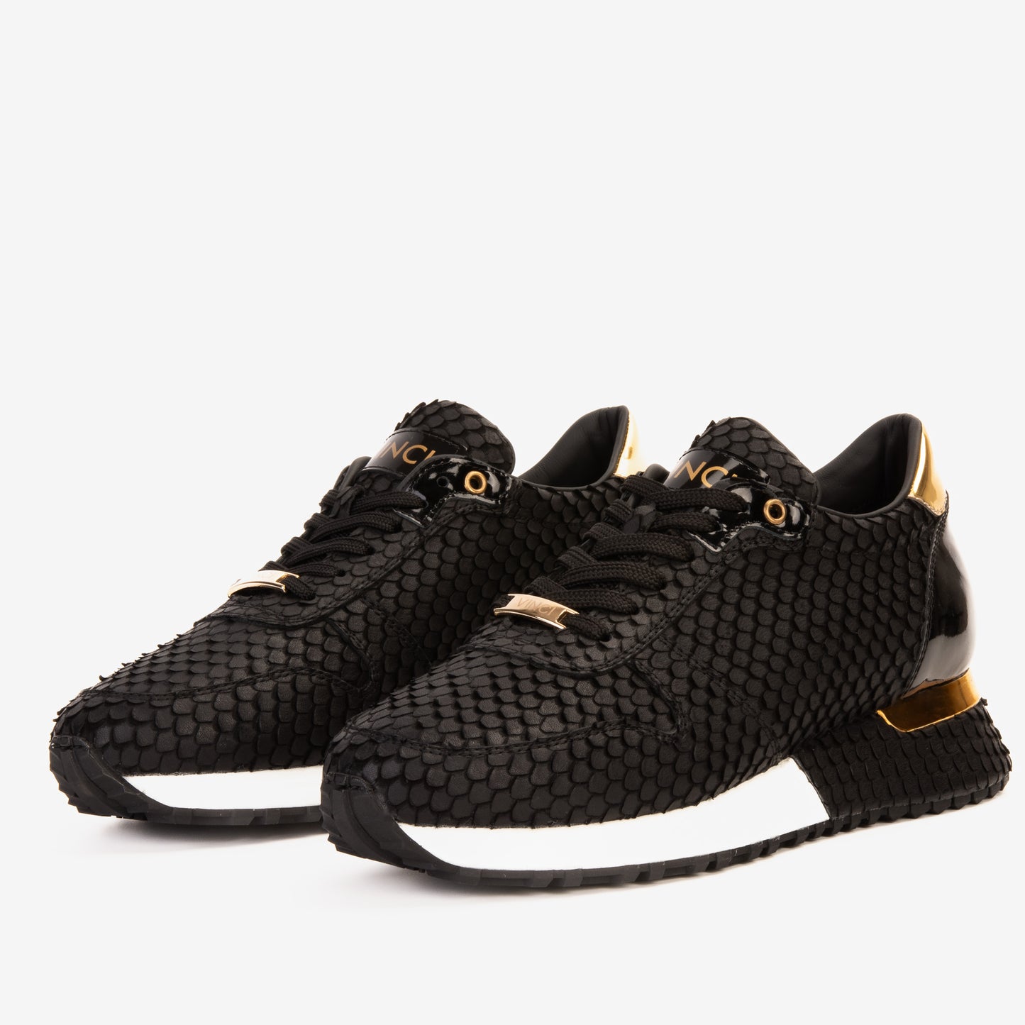Zapatillas de deporte Majesty de piel negra y dorada para hombre