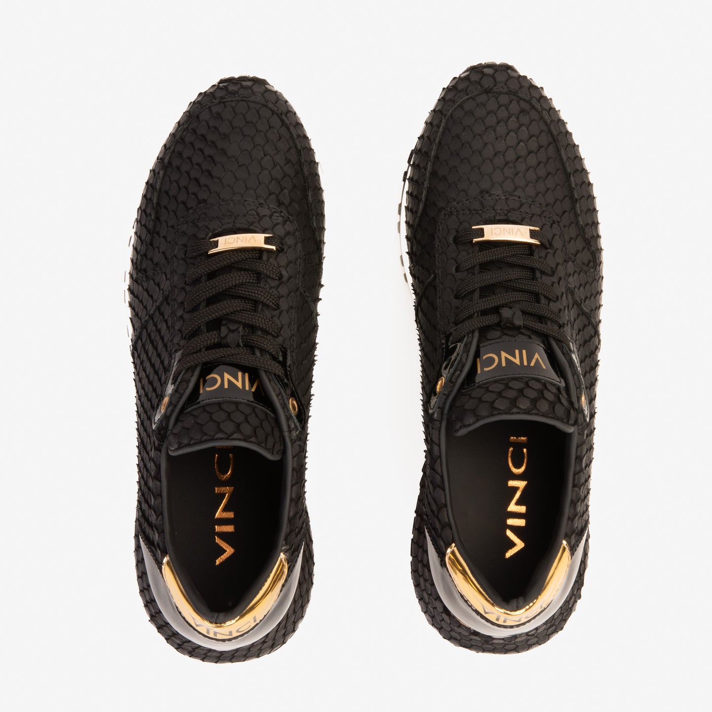 Zapatillas de deporte Majesty de piel negra y dorada para hombre