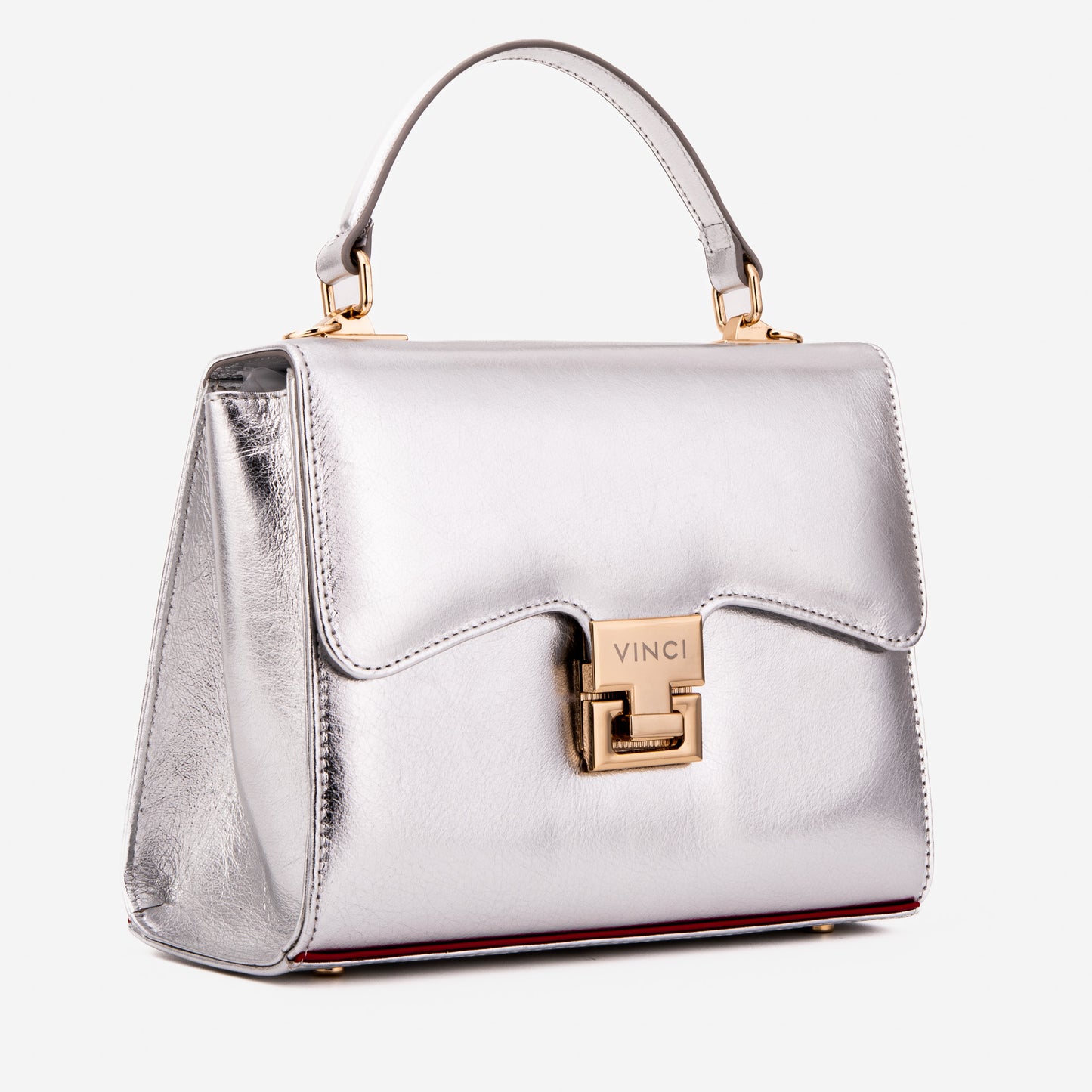 El bolso de mano de piel plateada Ege
