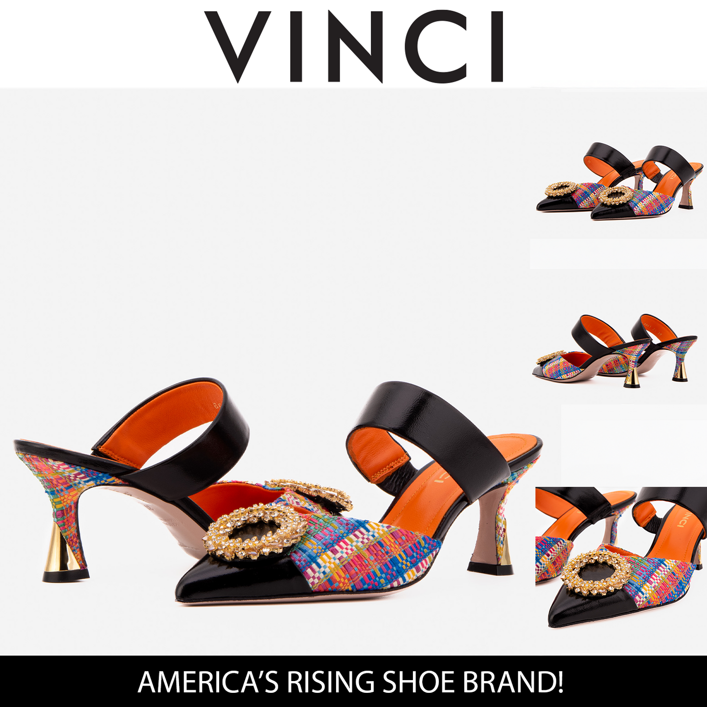 The Valencia Multicolor Leather Women Jewel Heel Mule Shoe