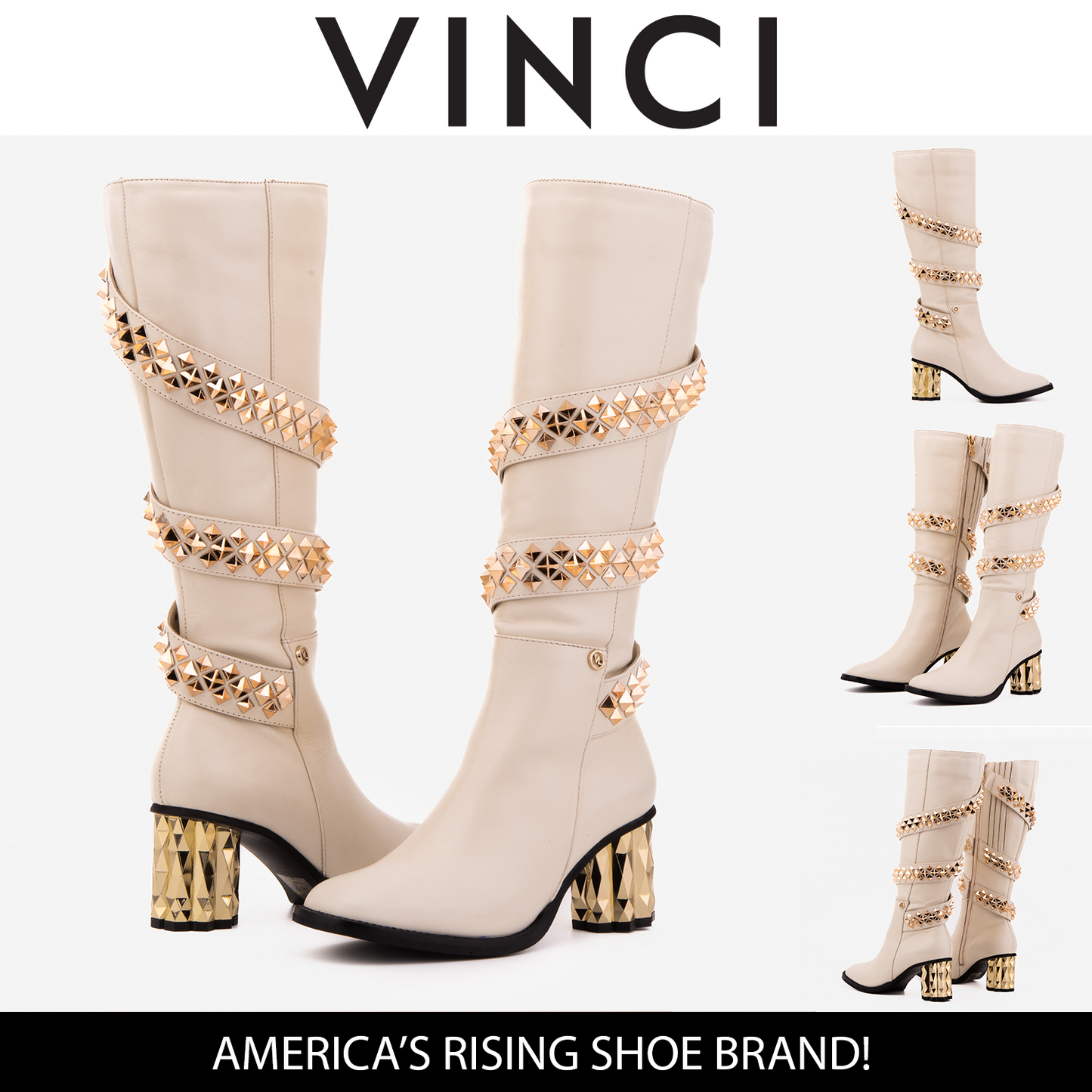 Bota hasta la rodilla de cuero negro Gladiator para mujer