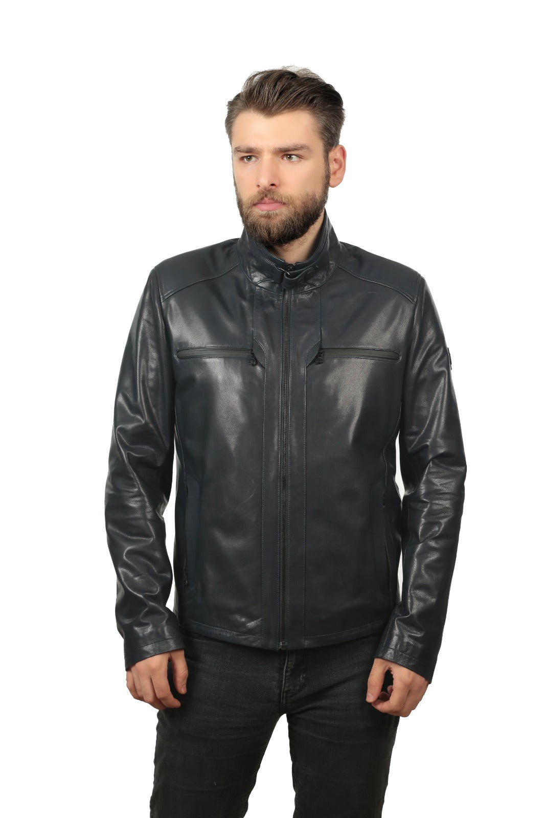 La chaqueta de cuero azul marino para hombre de Leroy