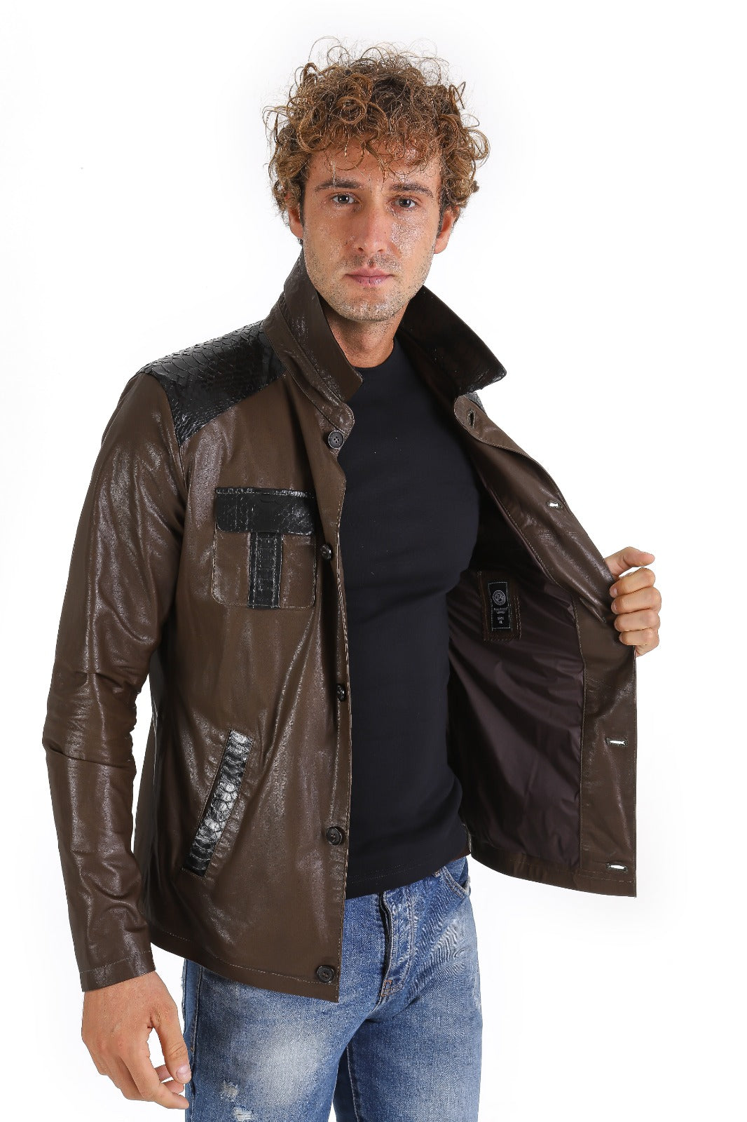 La chaqueta de cuero marrón Pitman para hombre