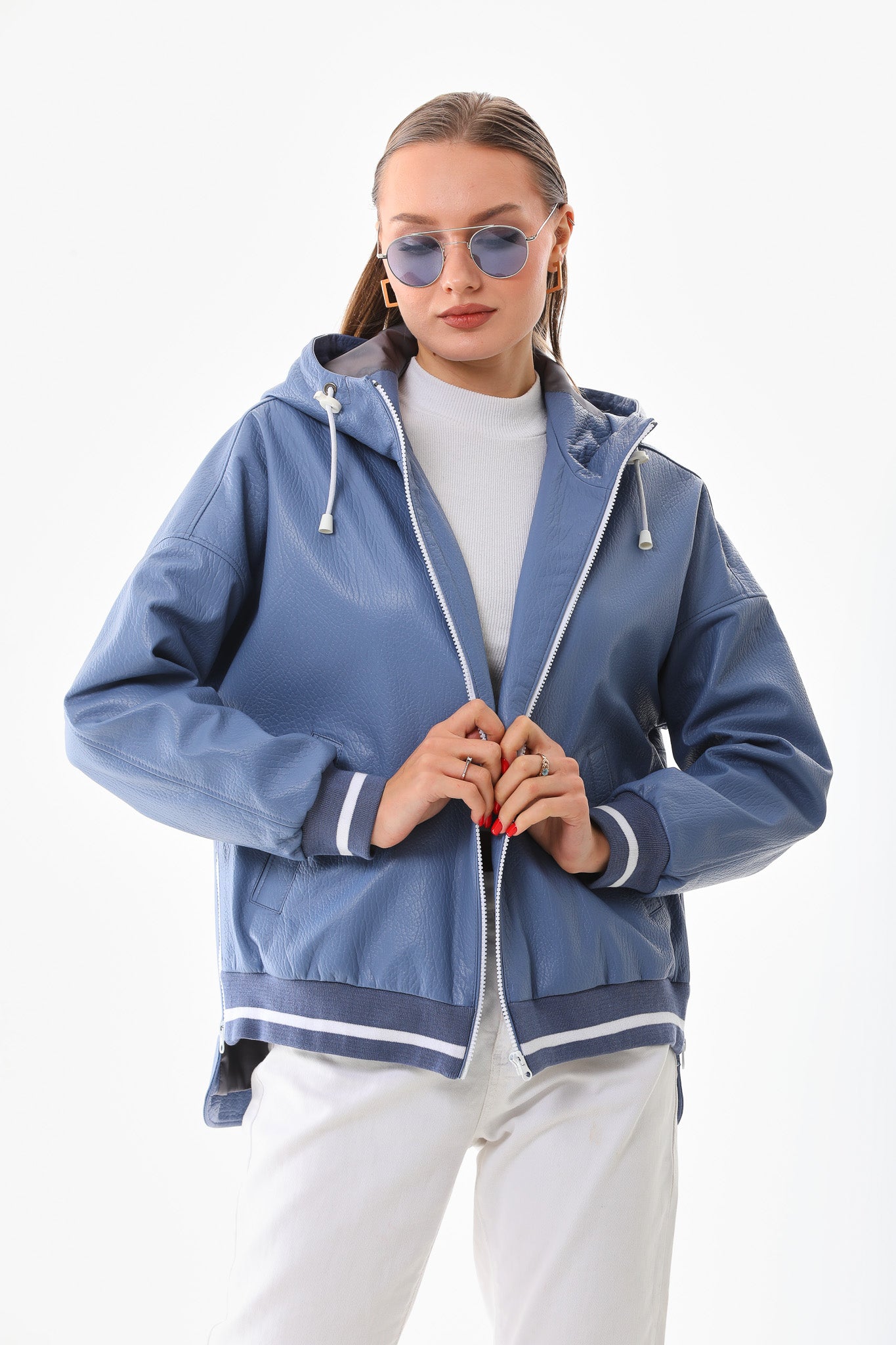 The Polar Blue Leather Women Jacket