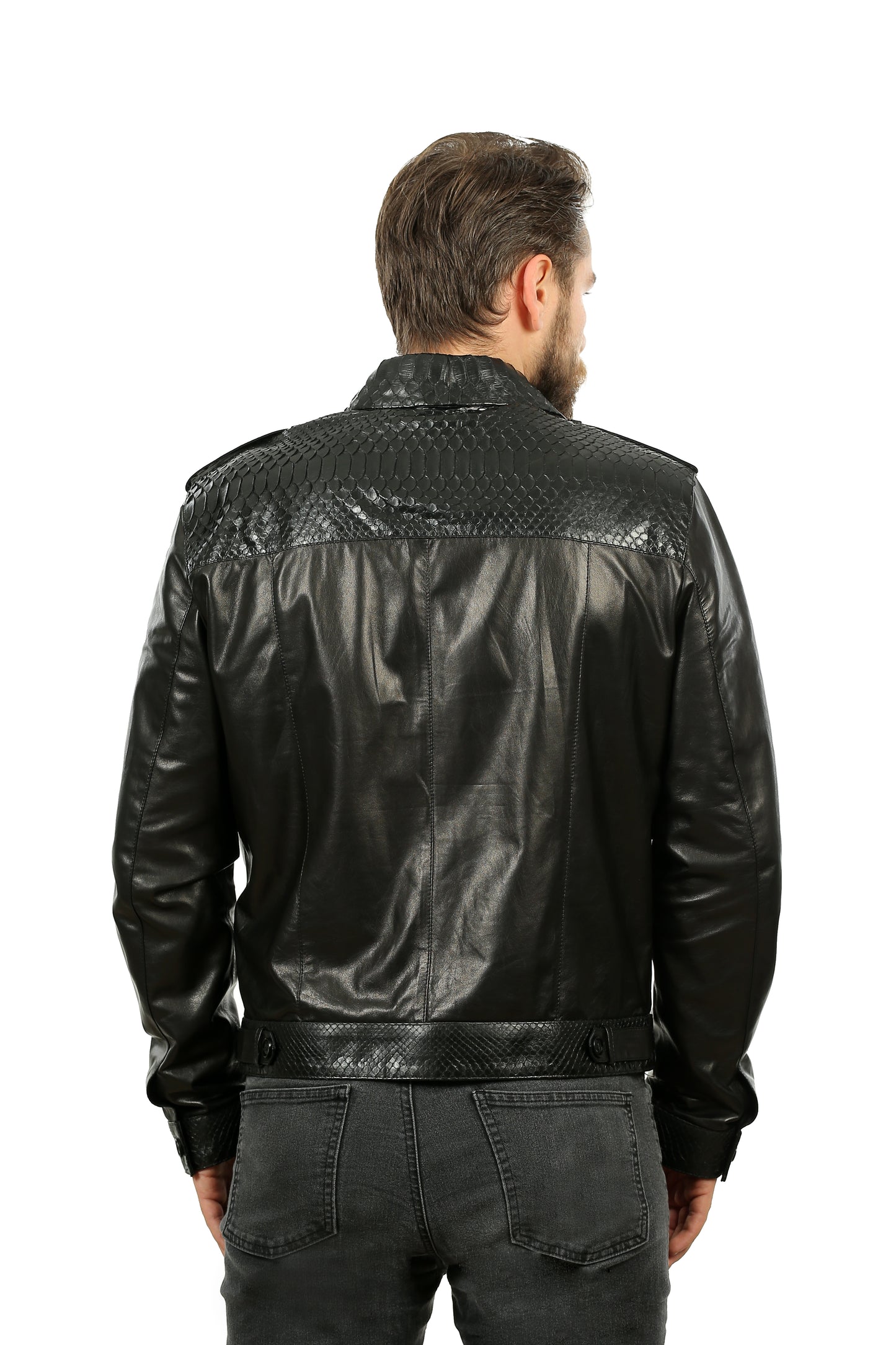 La chaqueta de cuero negro de pitón de Laquin para hombre