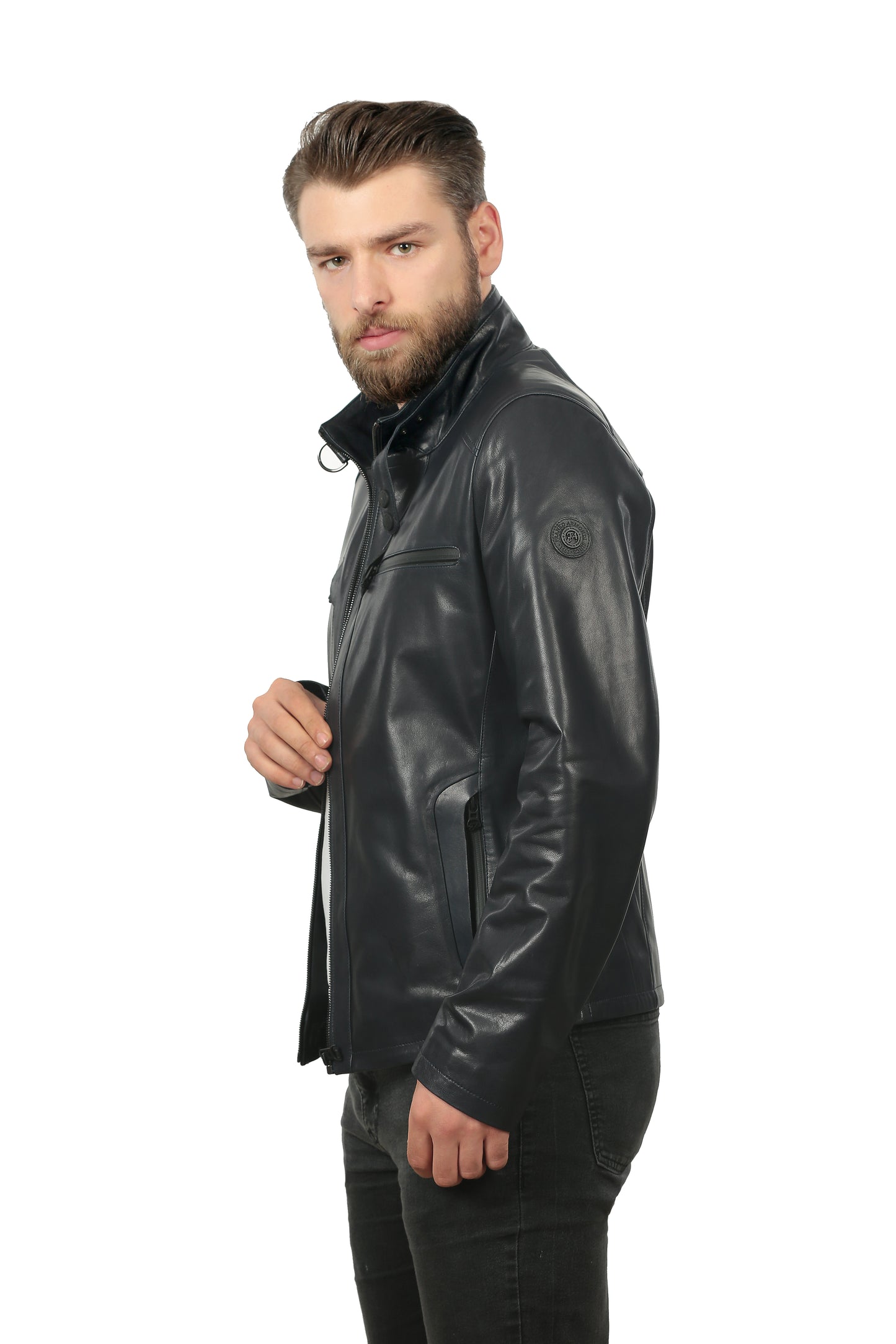 La chaqueta de cuero azul marino para hombre de Leroy