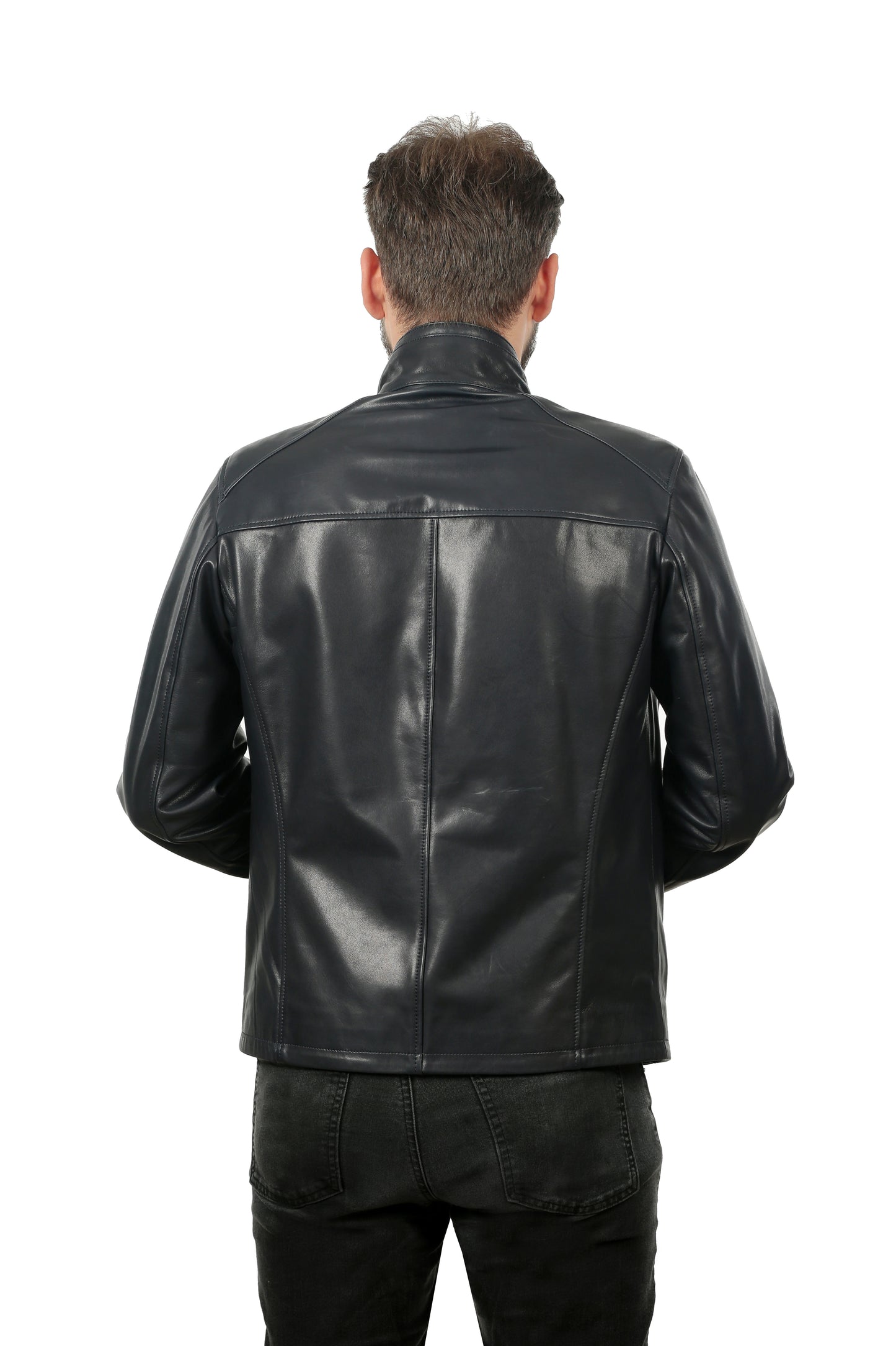 La chaqueta de cuero azul marino para hombre de Leroy