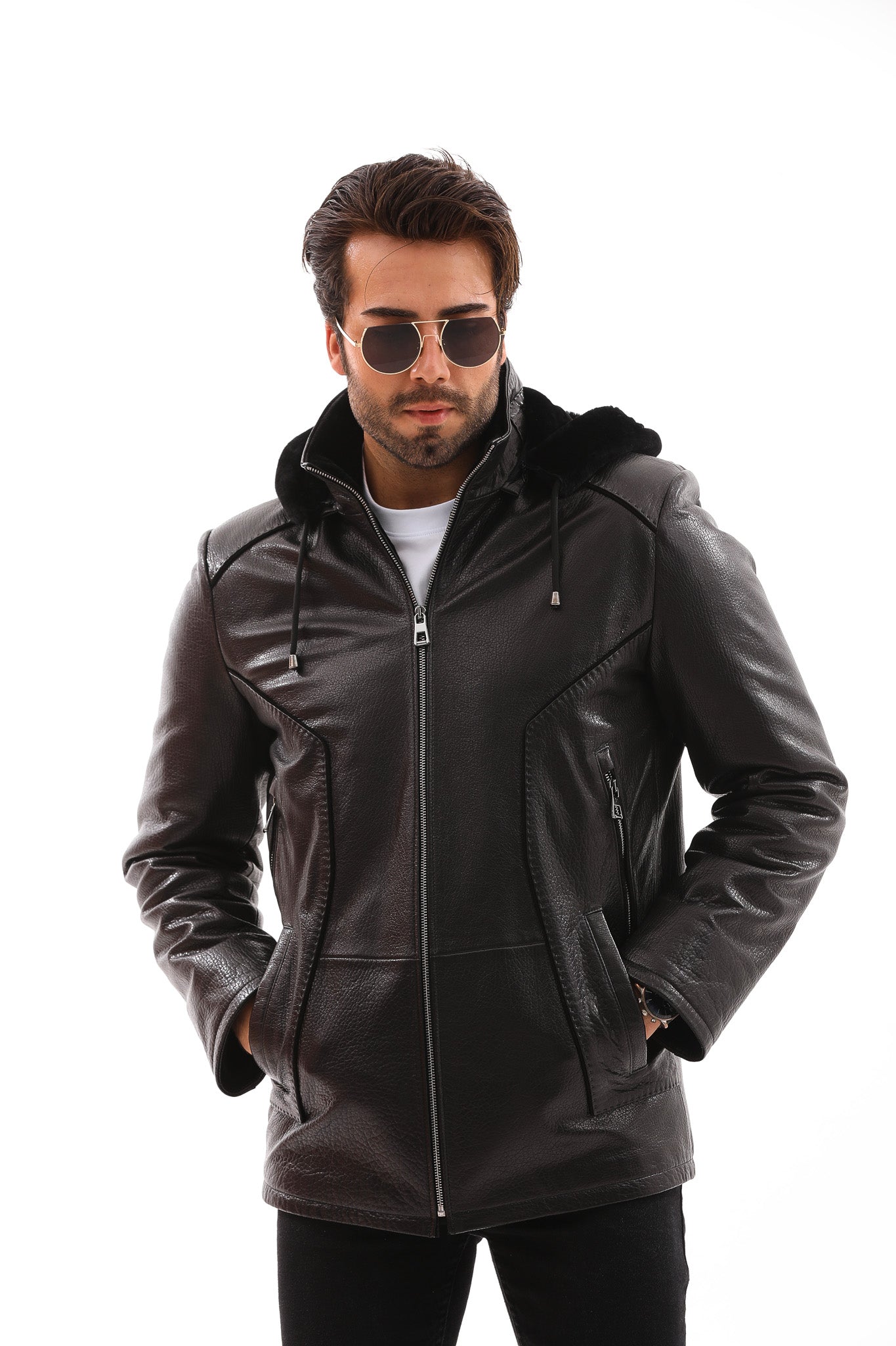 The Bergamo Black Shearling Leather Men Jacket