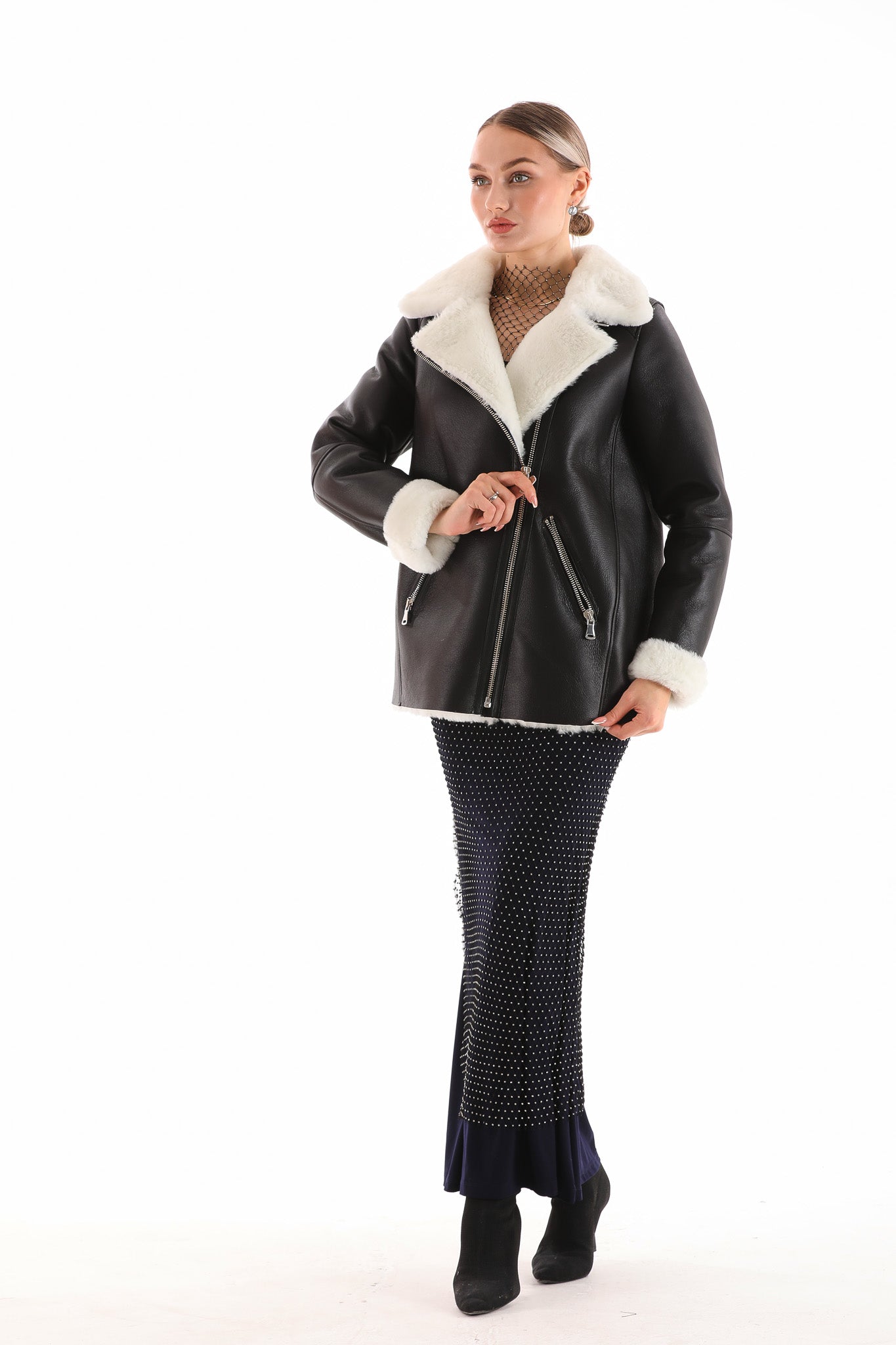 The Prague Black & White Leather Women Jacket