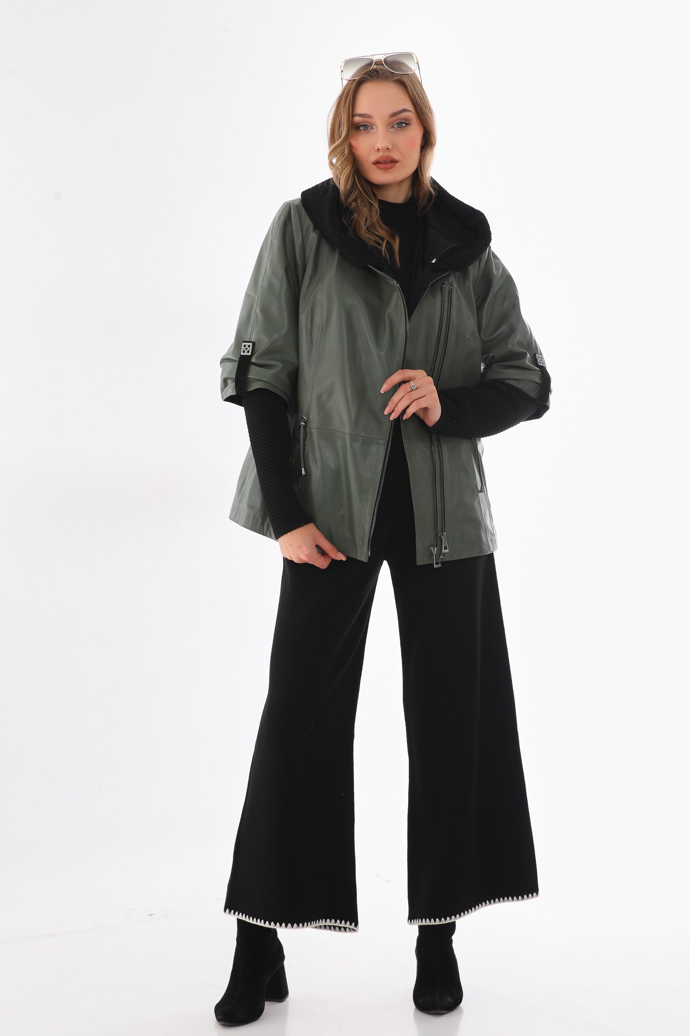 The Hudson Olive Green Leather Women Jacket