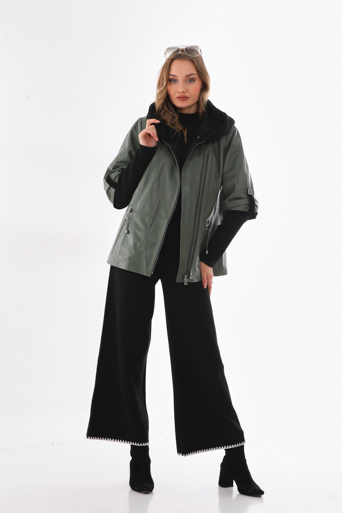 The Hudson Olive Green Leather Women Jacket