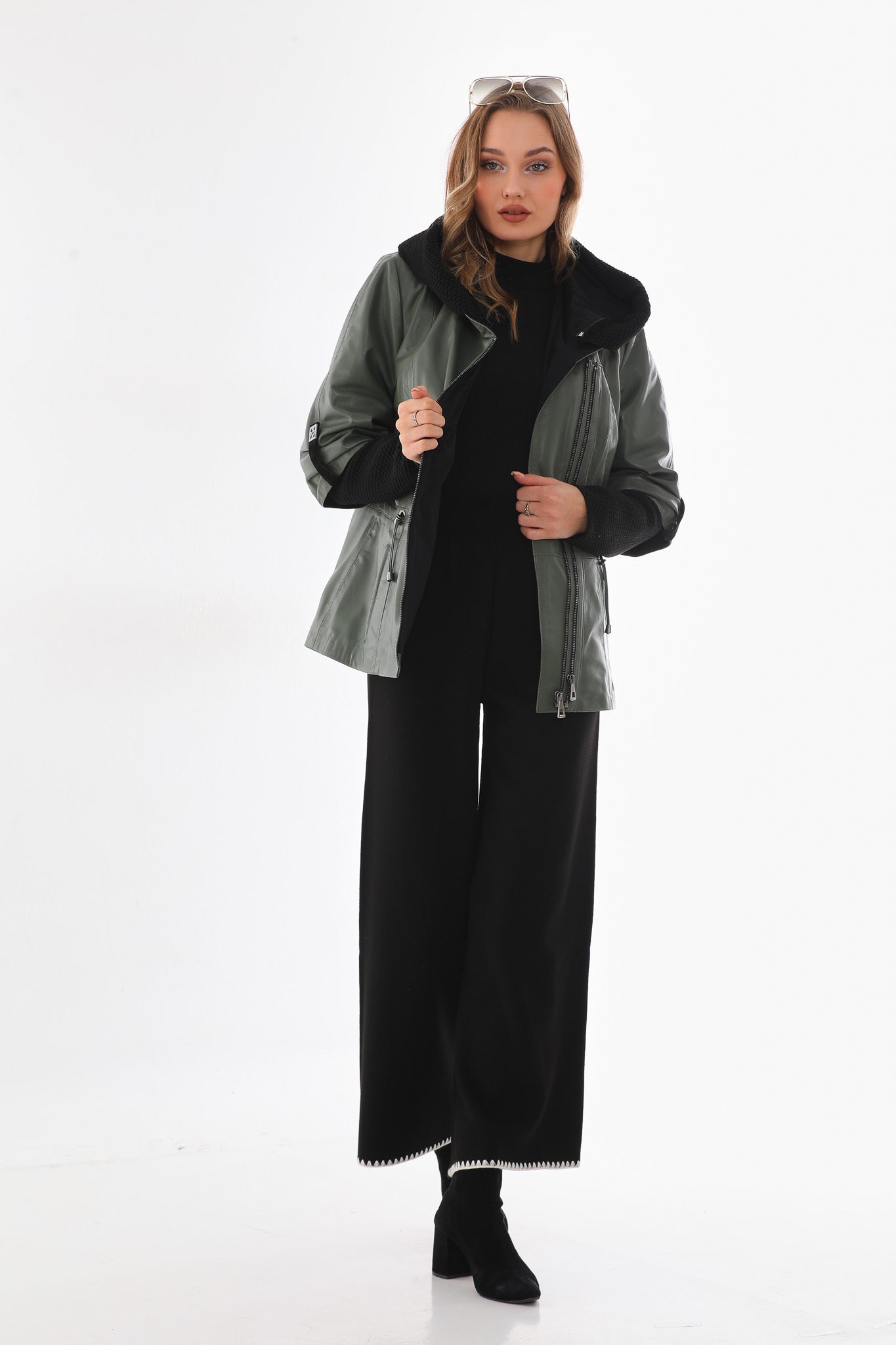 The Hudson Olive Green Leather Women Jacket