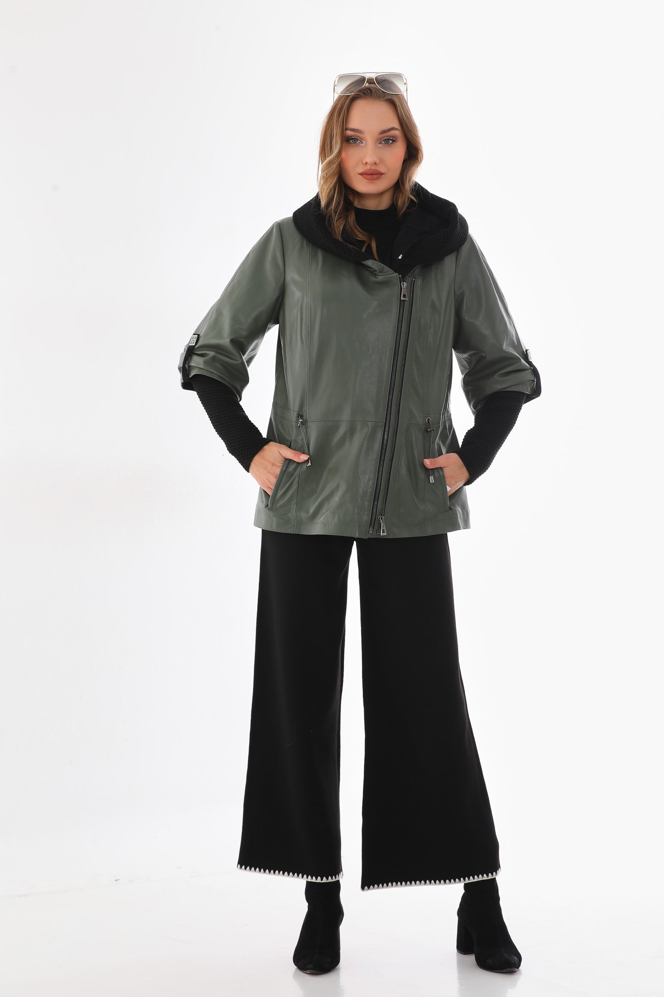 The Hudson Olive Green Leather Women Jacket