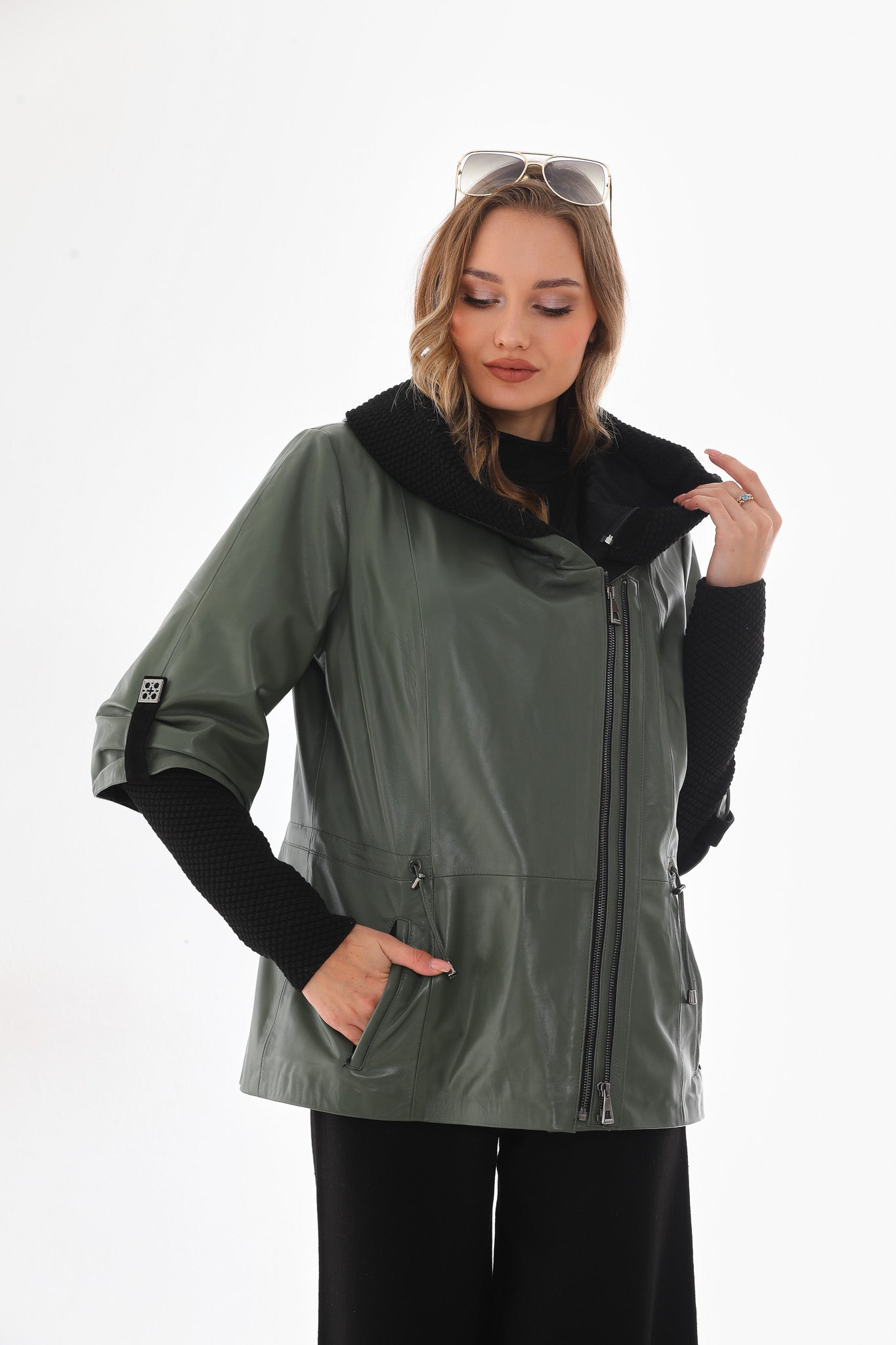 The Hudson Olive Green Leather Women Jacket
