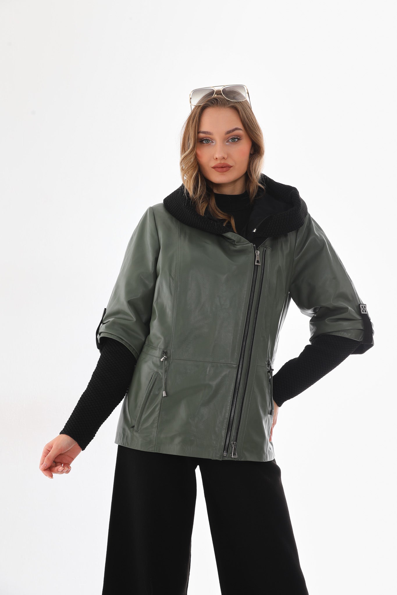 The Hudson Olive Green Leather Women Jacket