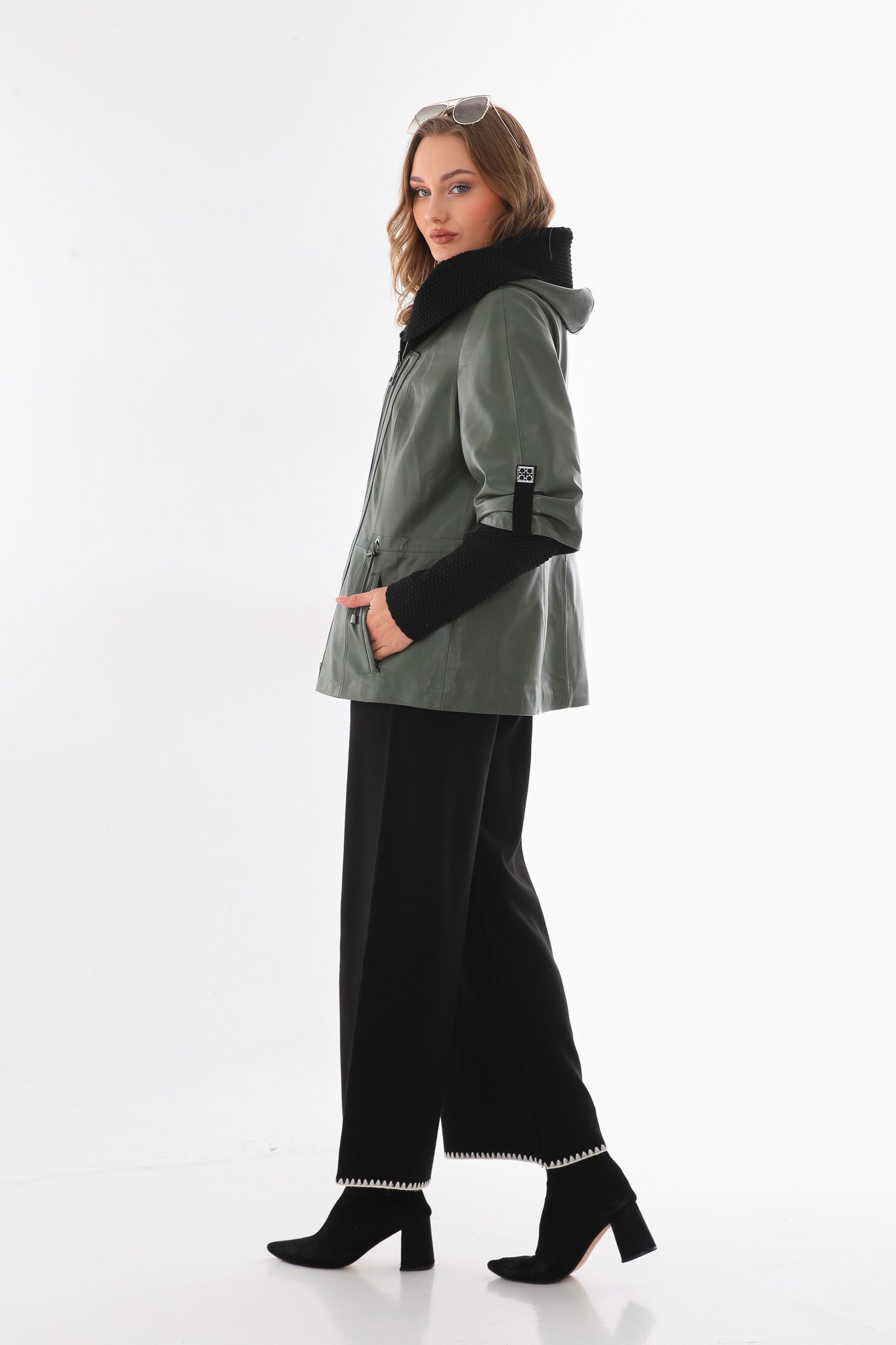 The Hudson Olive Green Leather Women Jacket