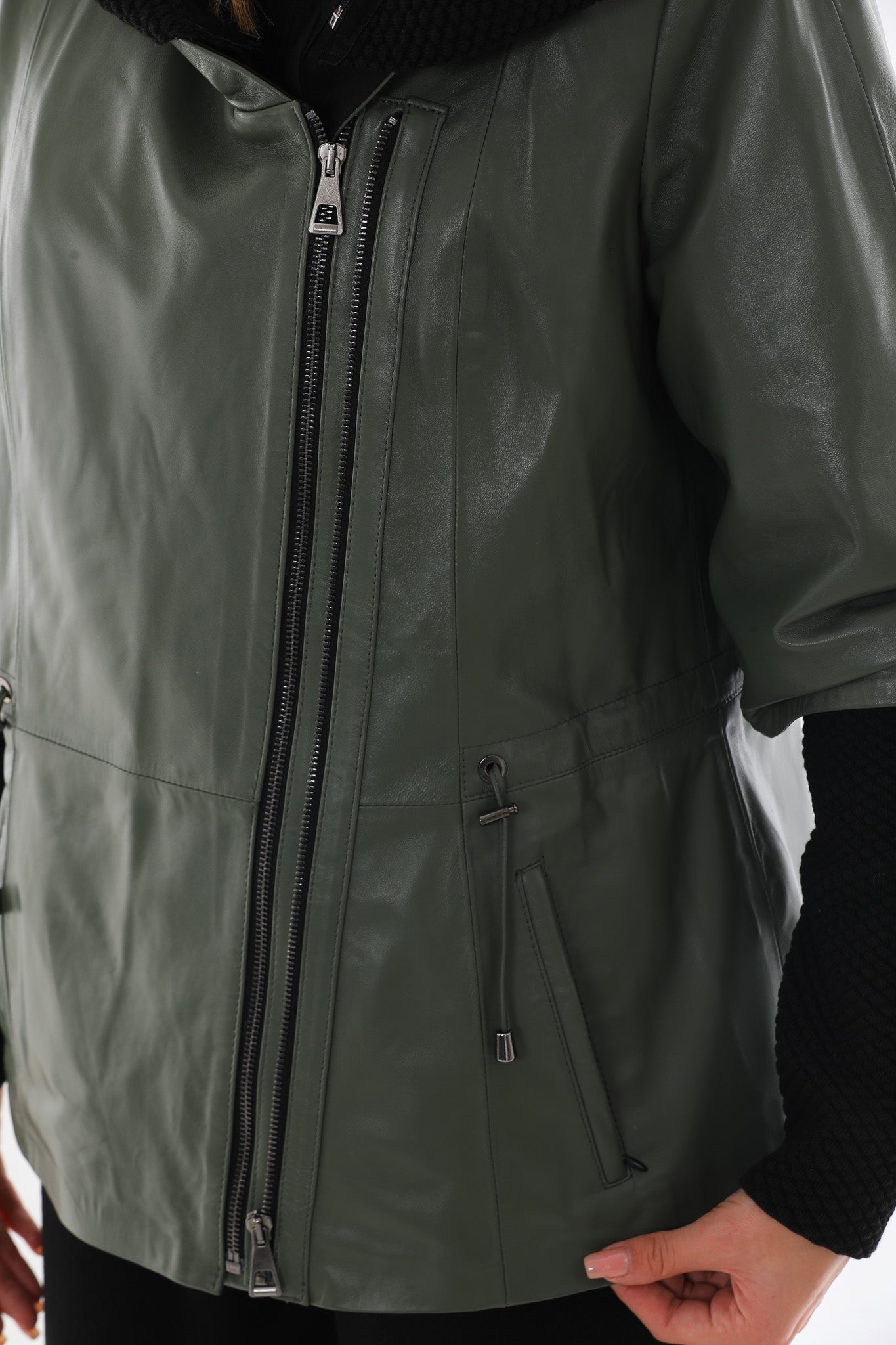 The Hudson Olive Green Leather Women Jacket