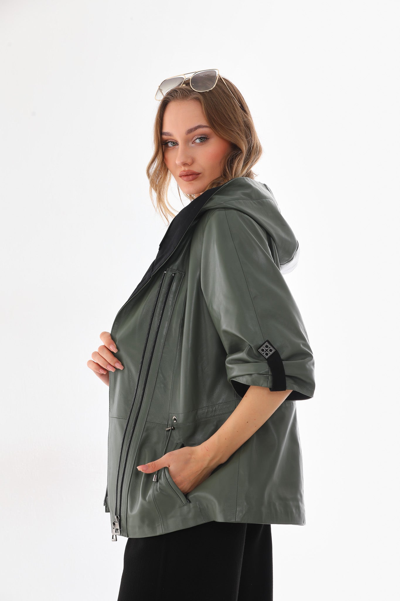 The Hudson Olive Green Leather Women Jacket