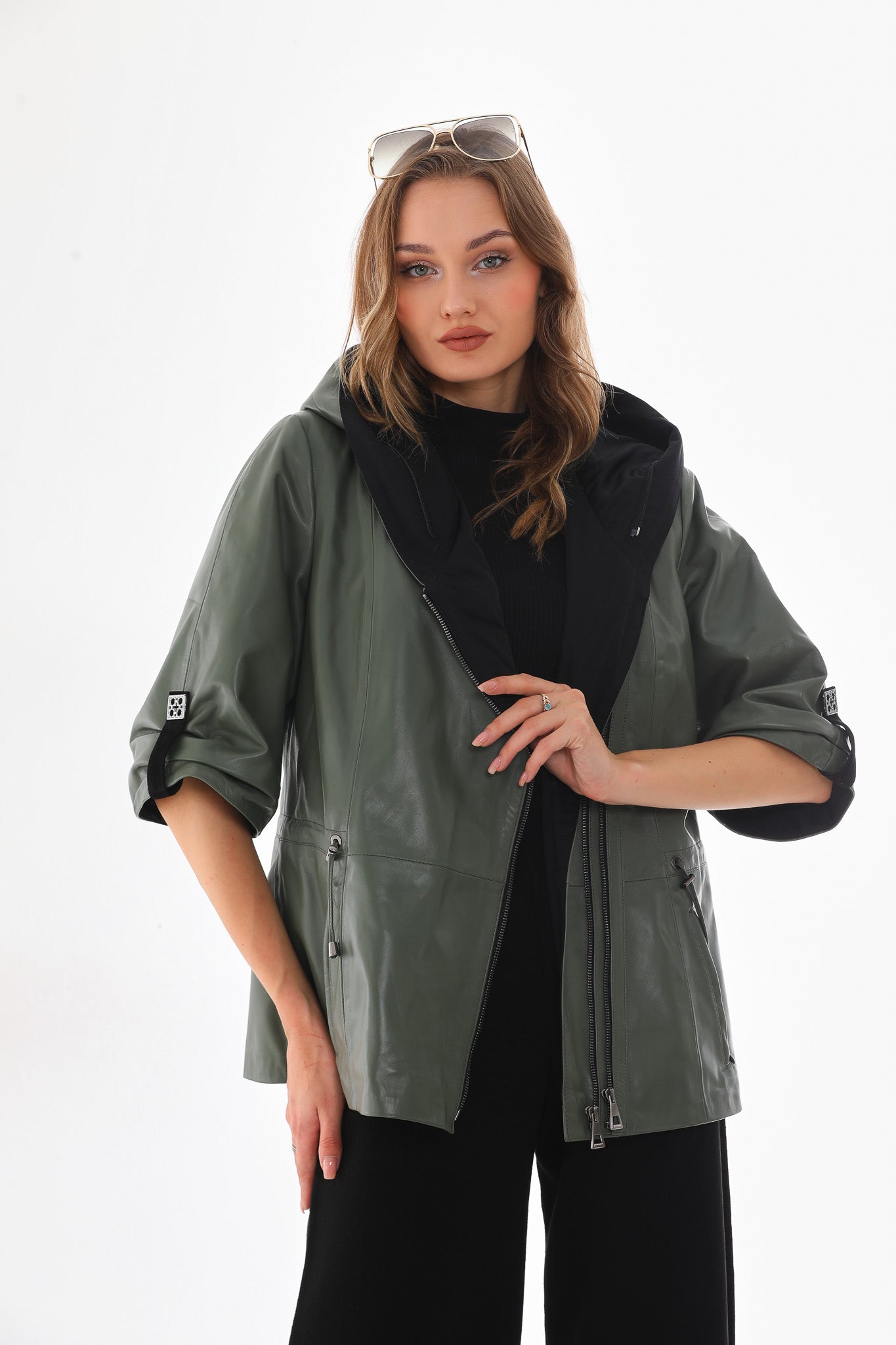 The Hudson Olive Green Leather Women Jacket
